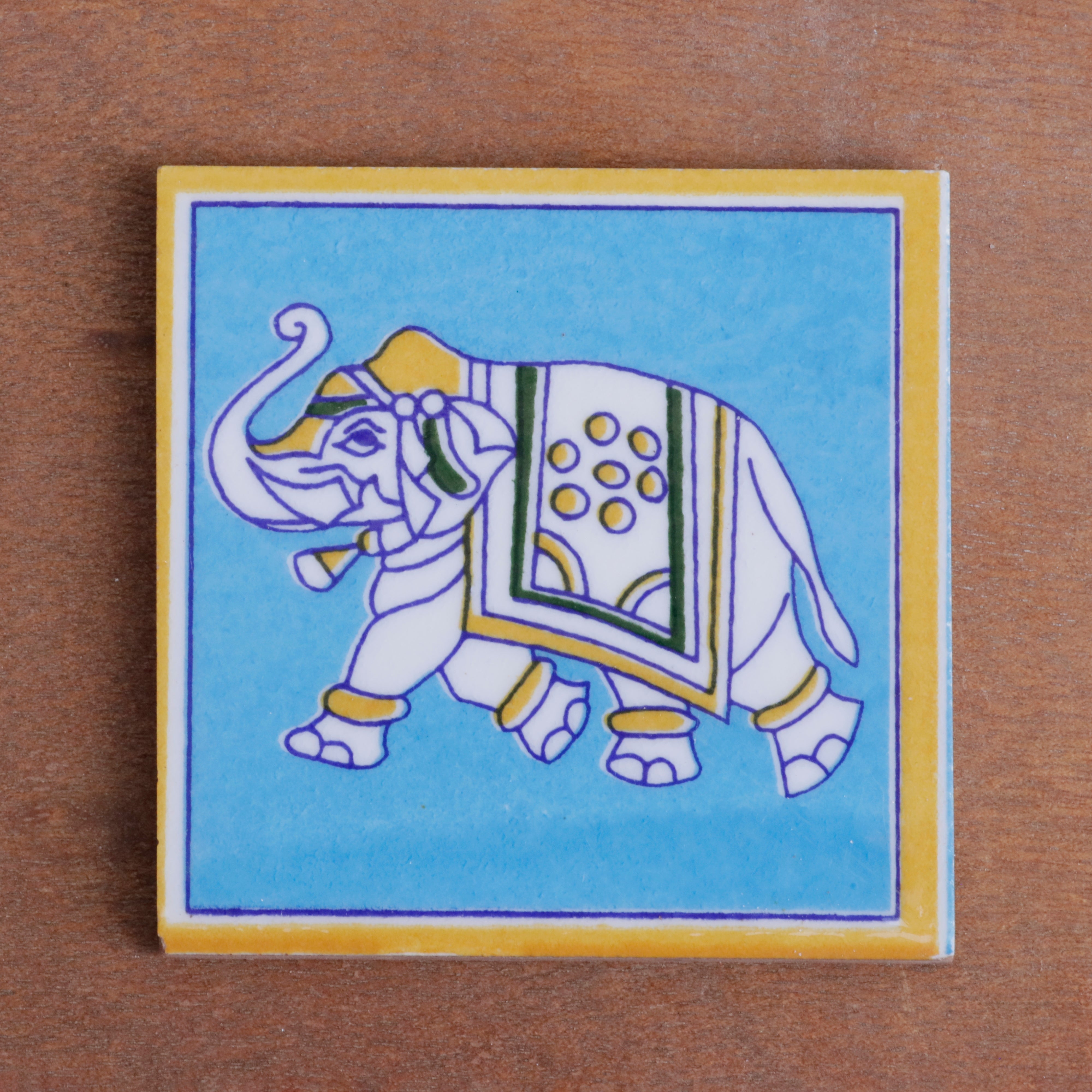 Vintage Royal Style Elephant Designed Ceramic Square Tile Set of 2 Ceramic Tile