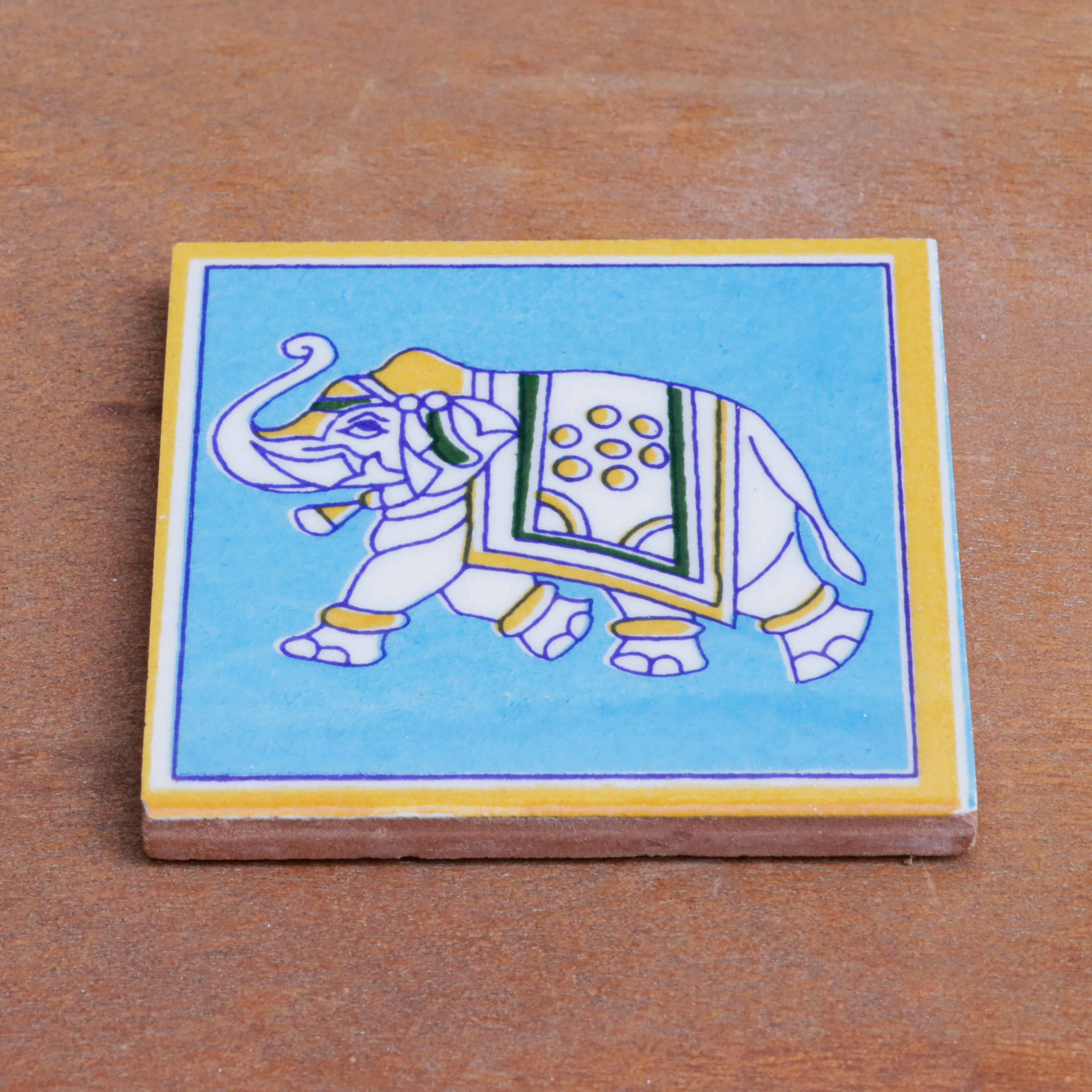 Vintage Royal Style Elephant Designed Ceramic Square Tile Set of 2 Ceramic Tile