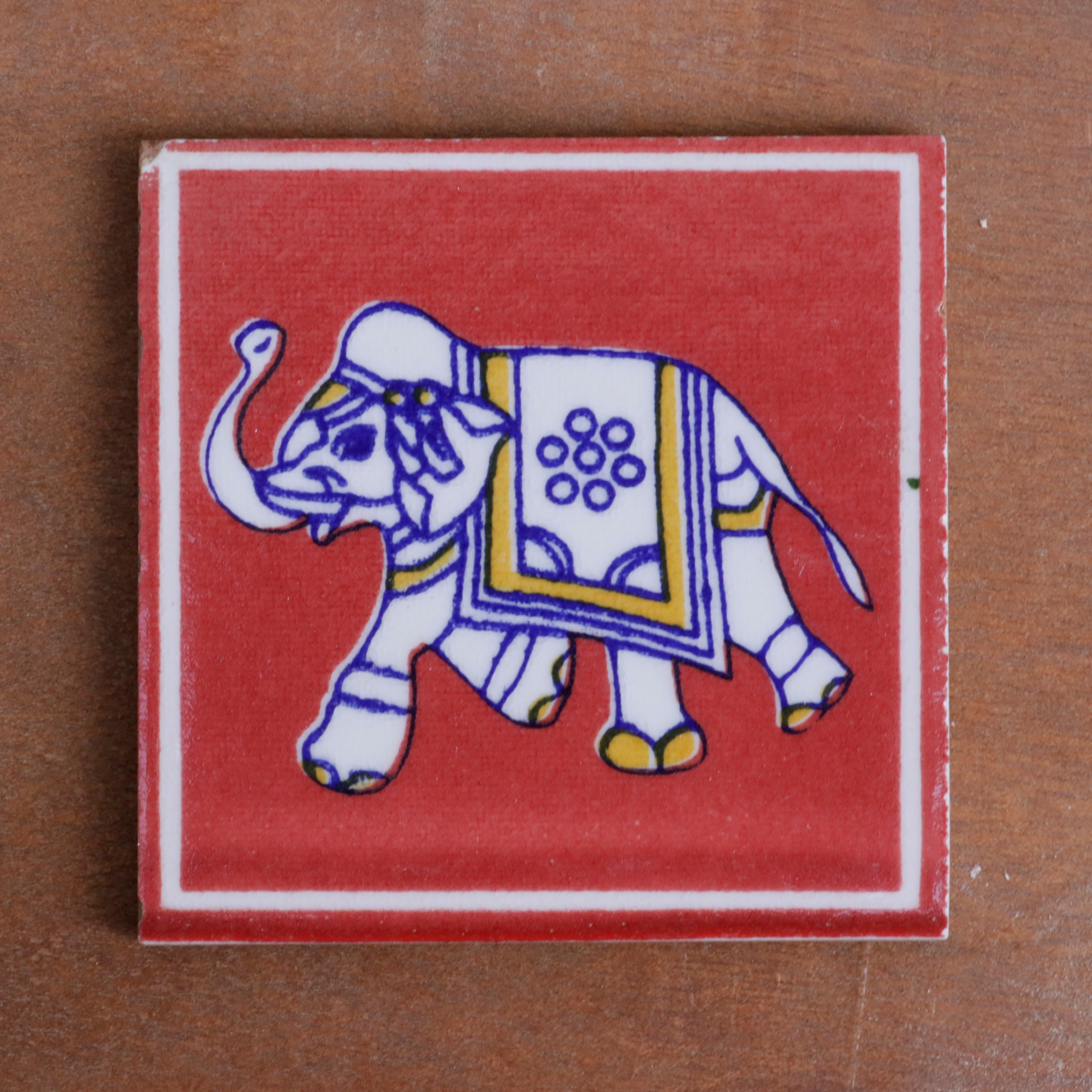 Andresh Antique Elephant Designed Ceramic Square Tile Set of 2 Ceramic Tile