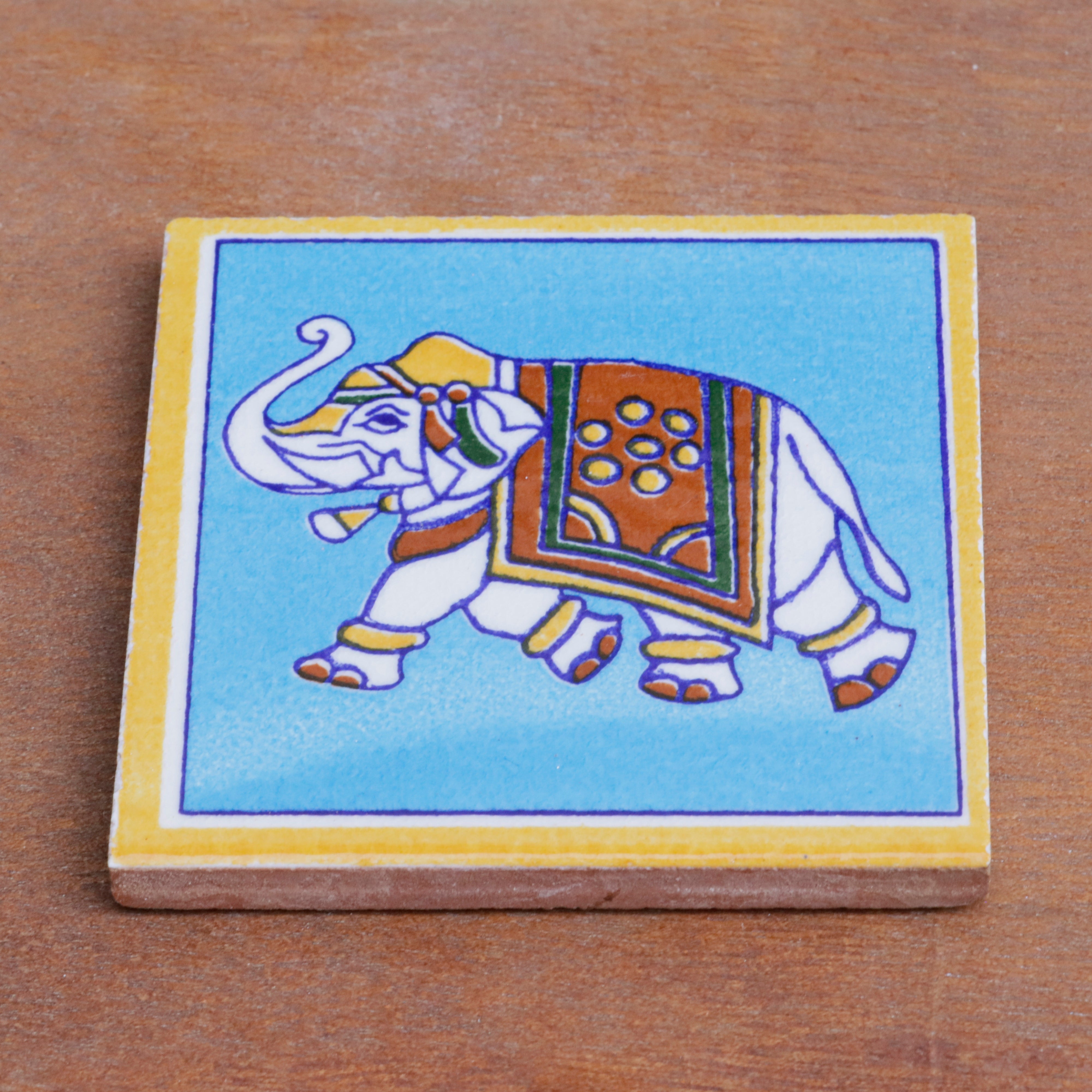Irish Classic Finished Elephant Designed Ceramic Square Tile Set of 2 Ceramic Tile