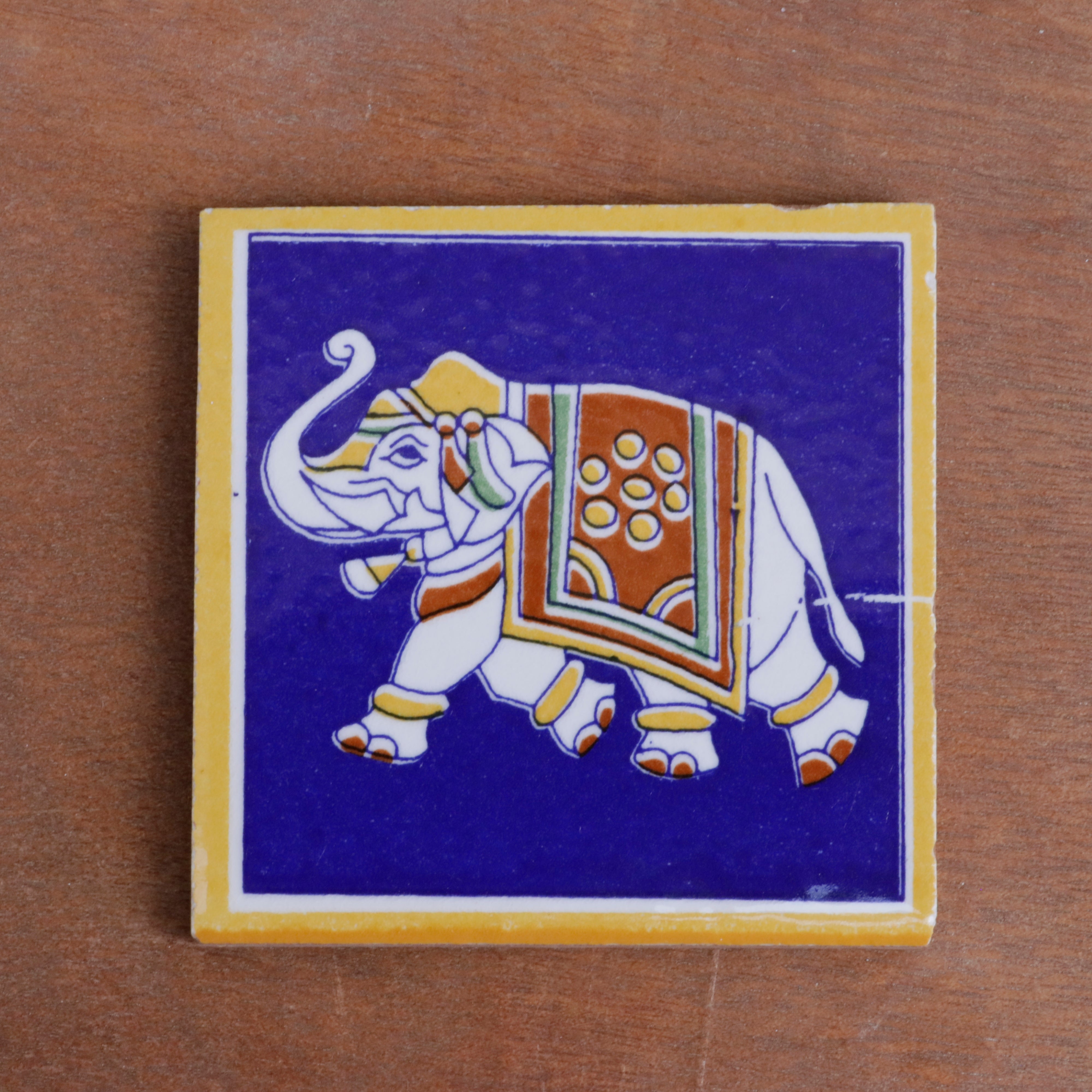 Majestic Antique Elephant Designed Ceramic Square Tile Set of 2 Ceramic Tile