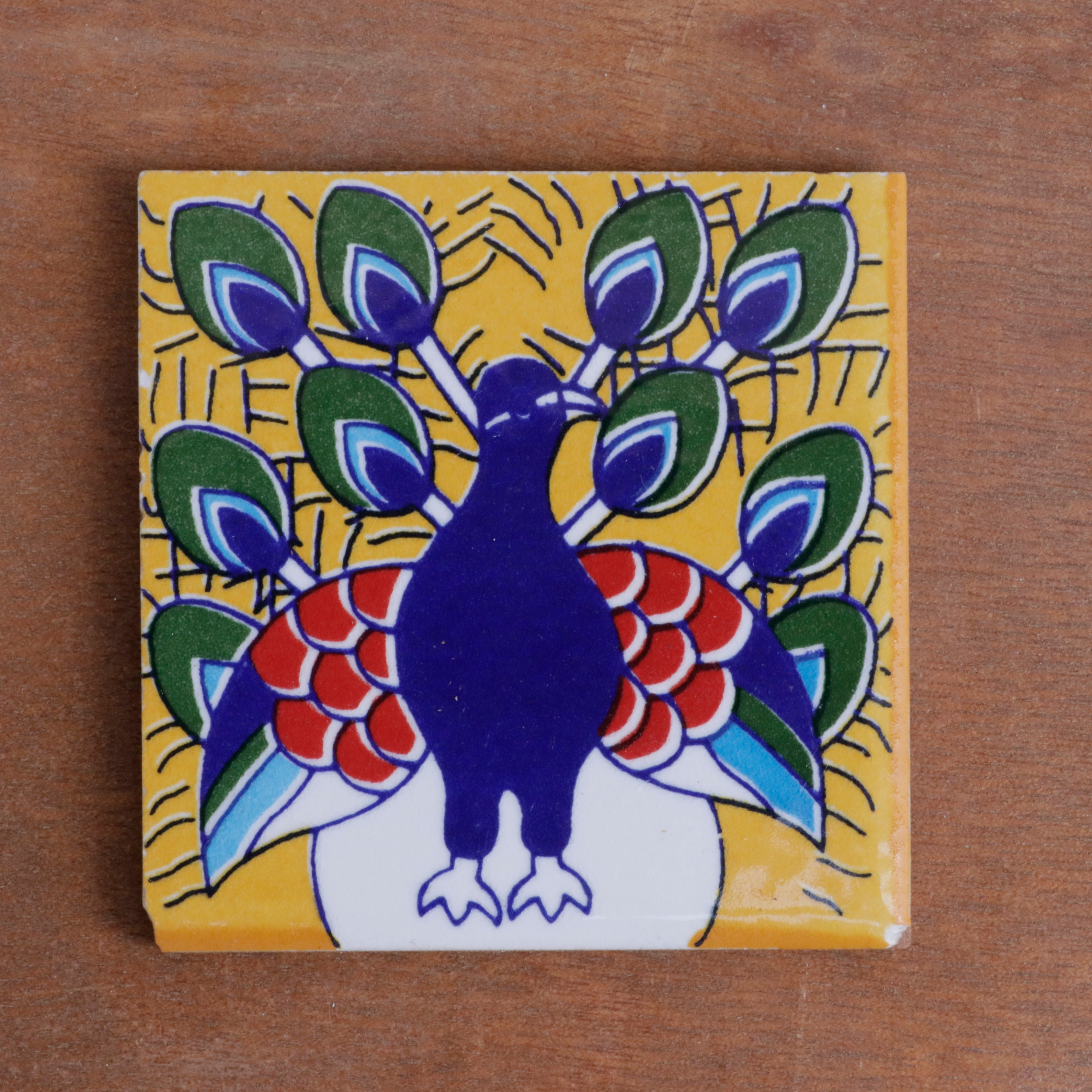 Vintage Bold Blue Peacock Designed Ceramic Square Tile Ceramic Tile