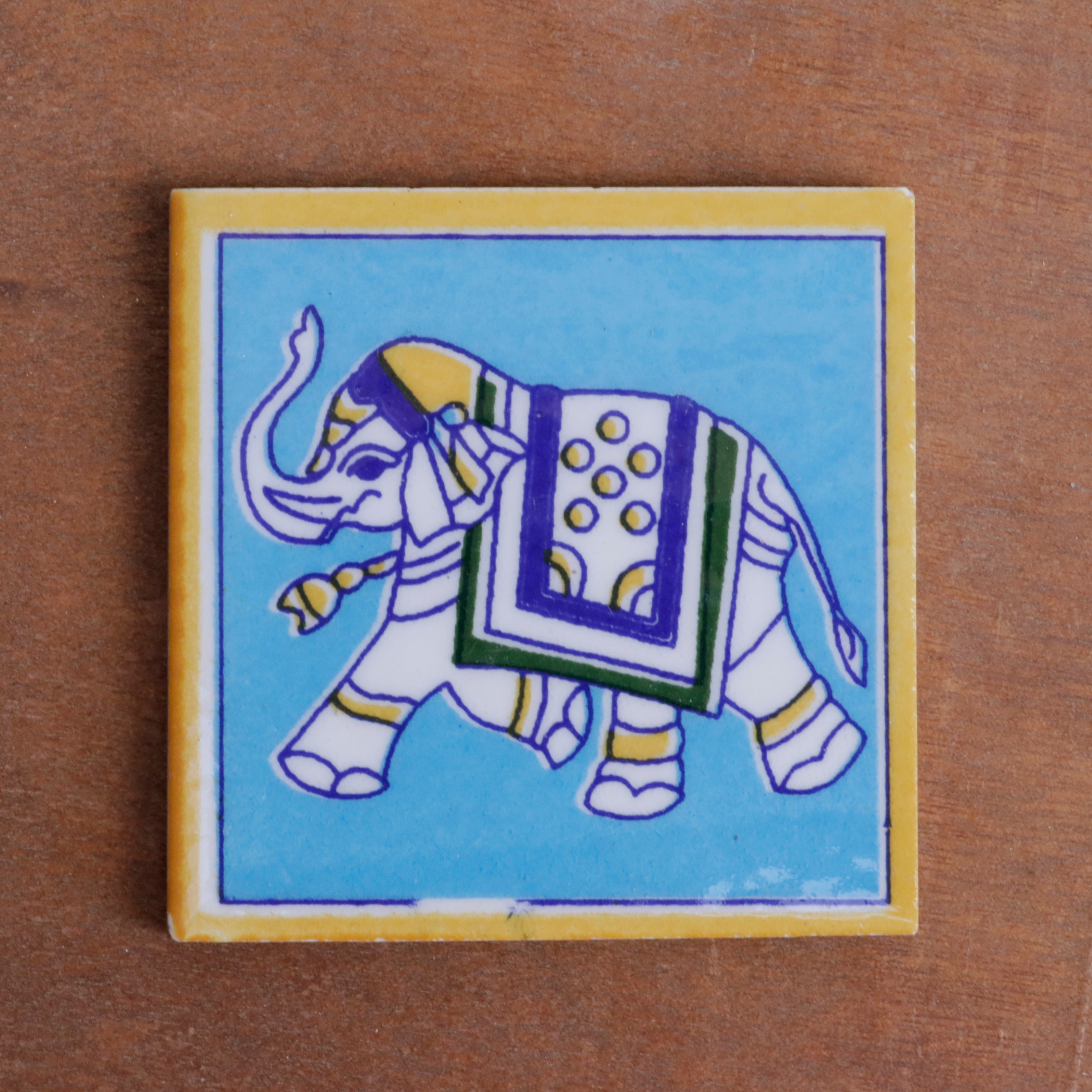 Wisdom Style Elephant Designed Ceramic Square Tile Set of 2 Ceramic Tile
