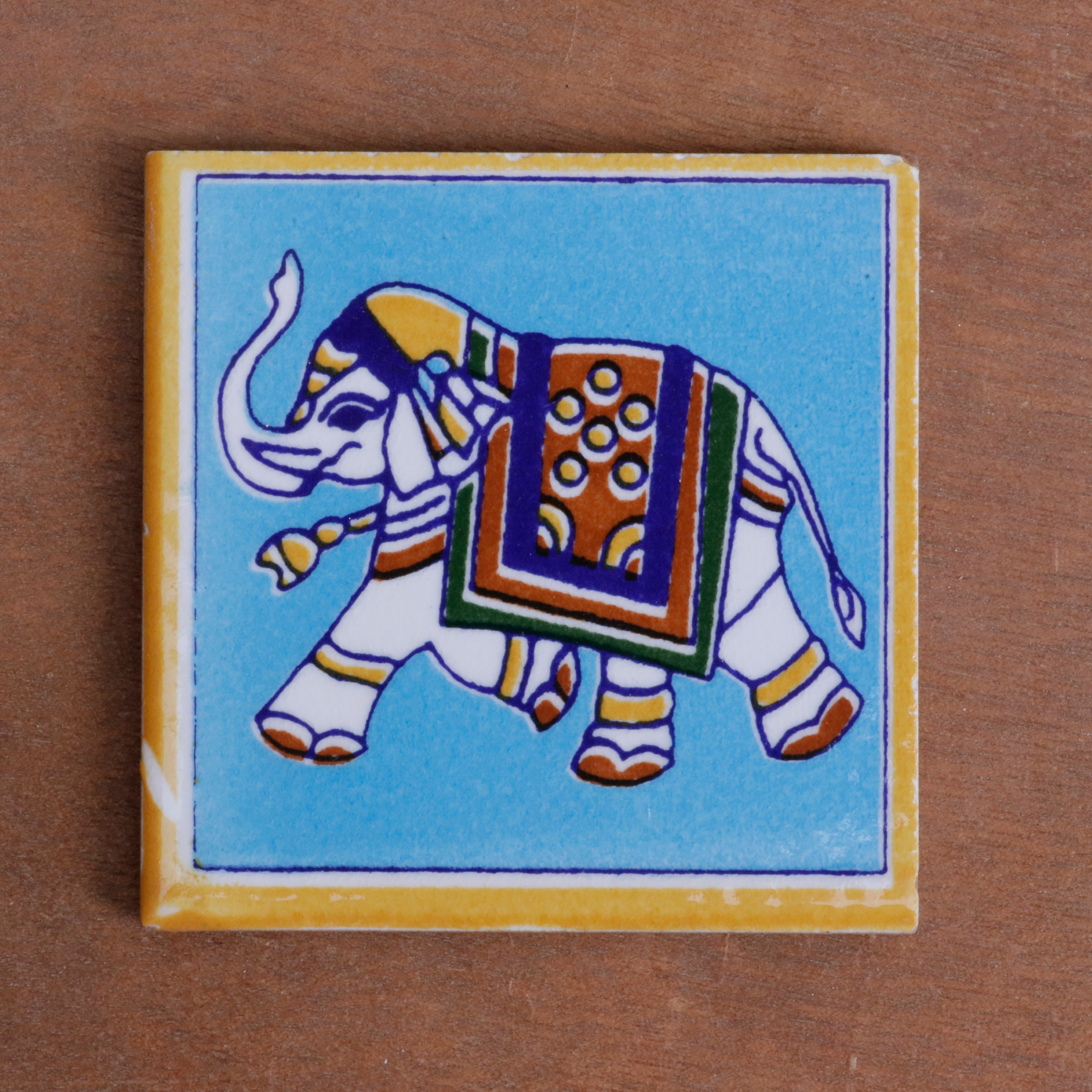 Unique Cultural Elephant Designed Ceramic Square Tile Set of 2 Ceramic Tile
