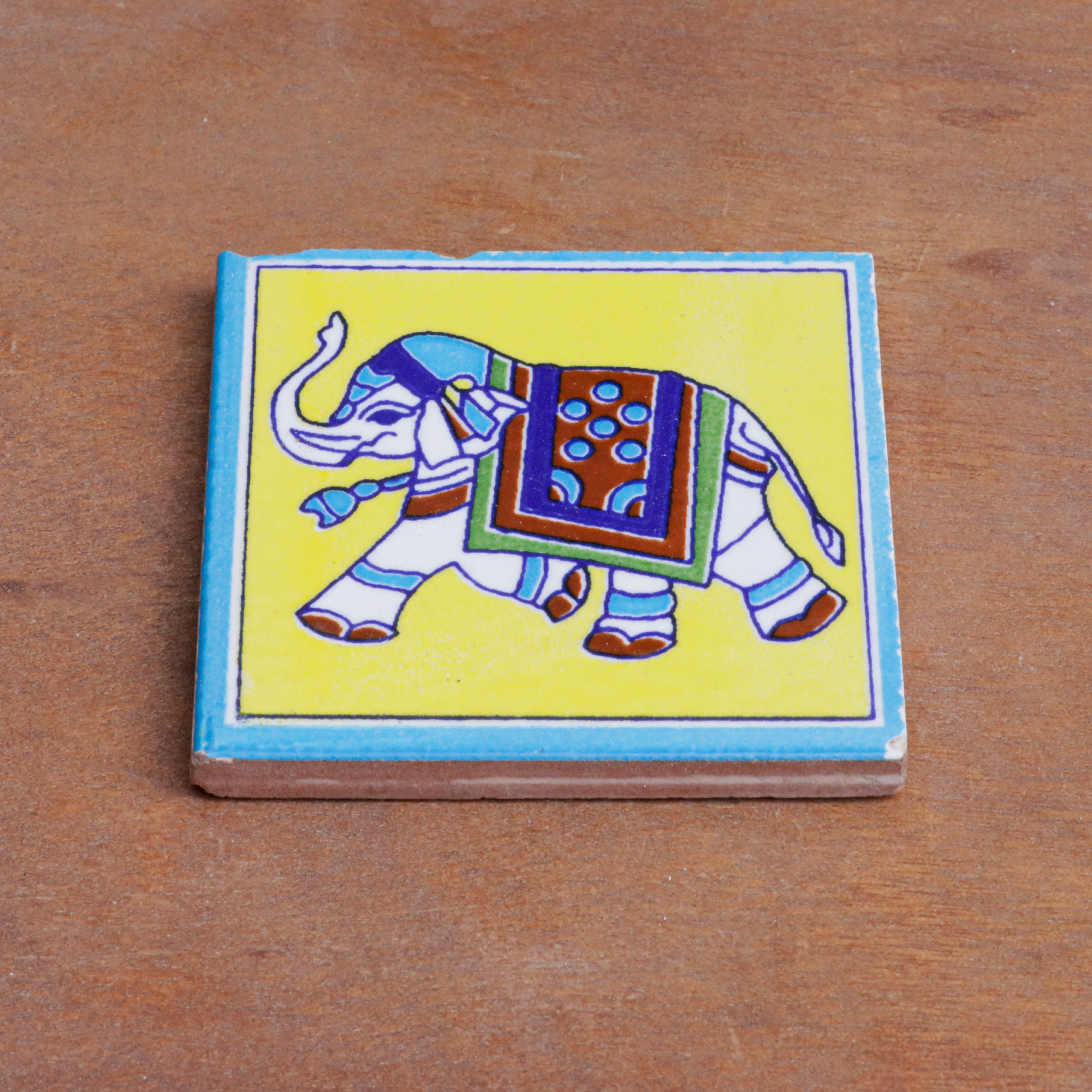 Adorable Antique Elephant Designed Ceramic Square Tile Set of 2 Ceramic Tile