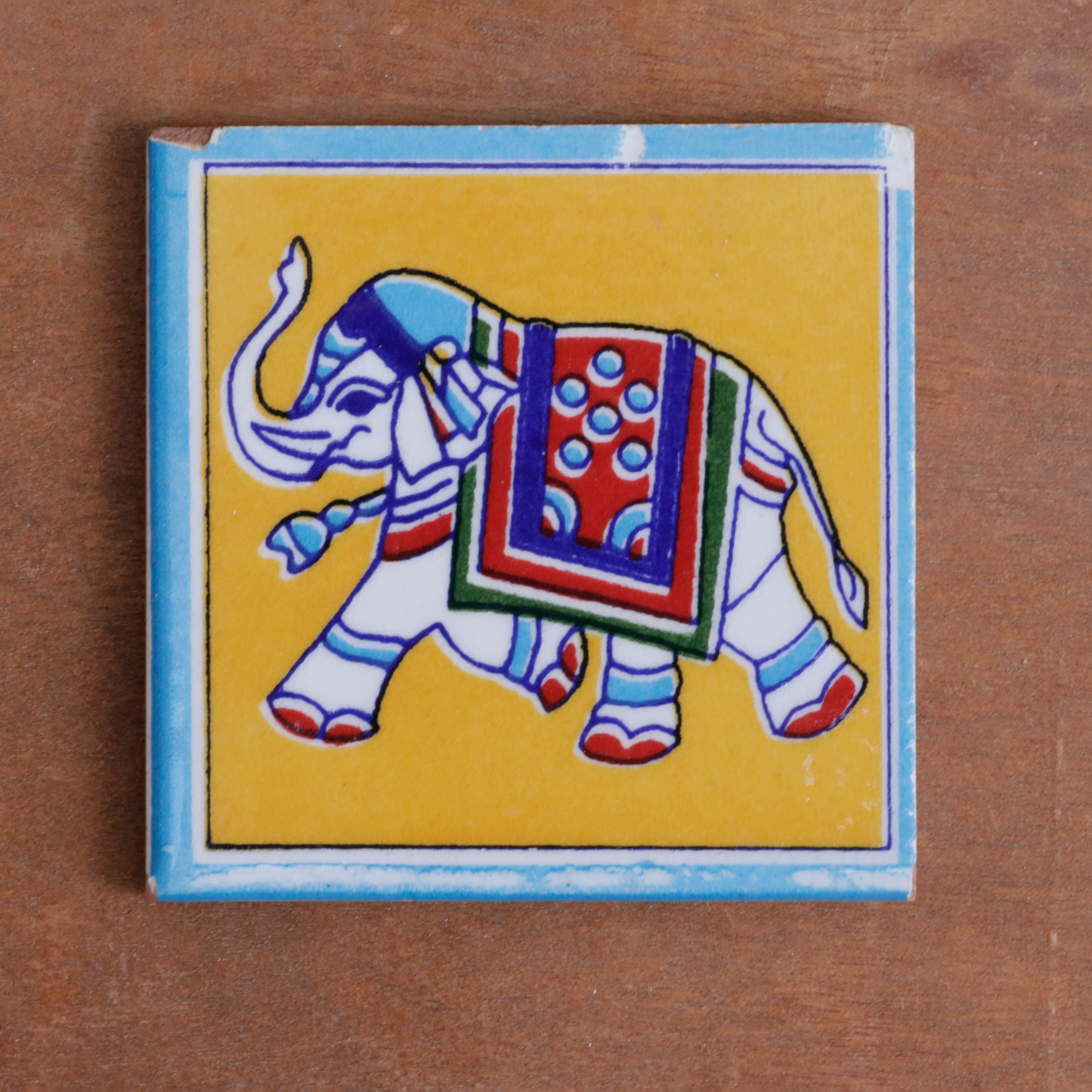 Antique Heritage Elephant Designed Ceramic Square Tile Set of 2 Ceramic Tile