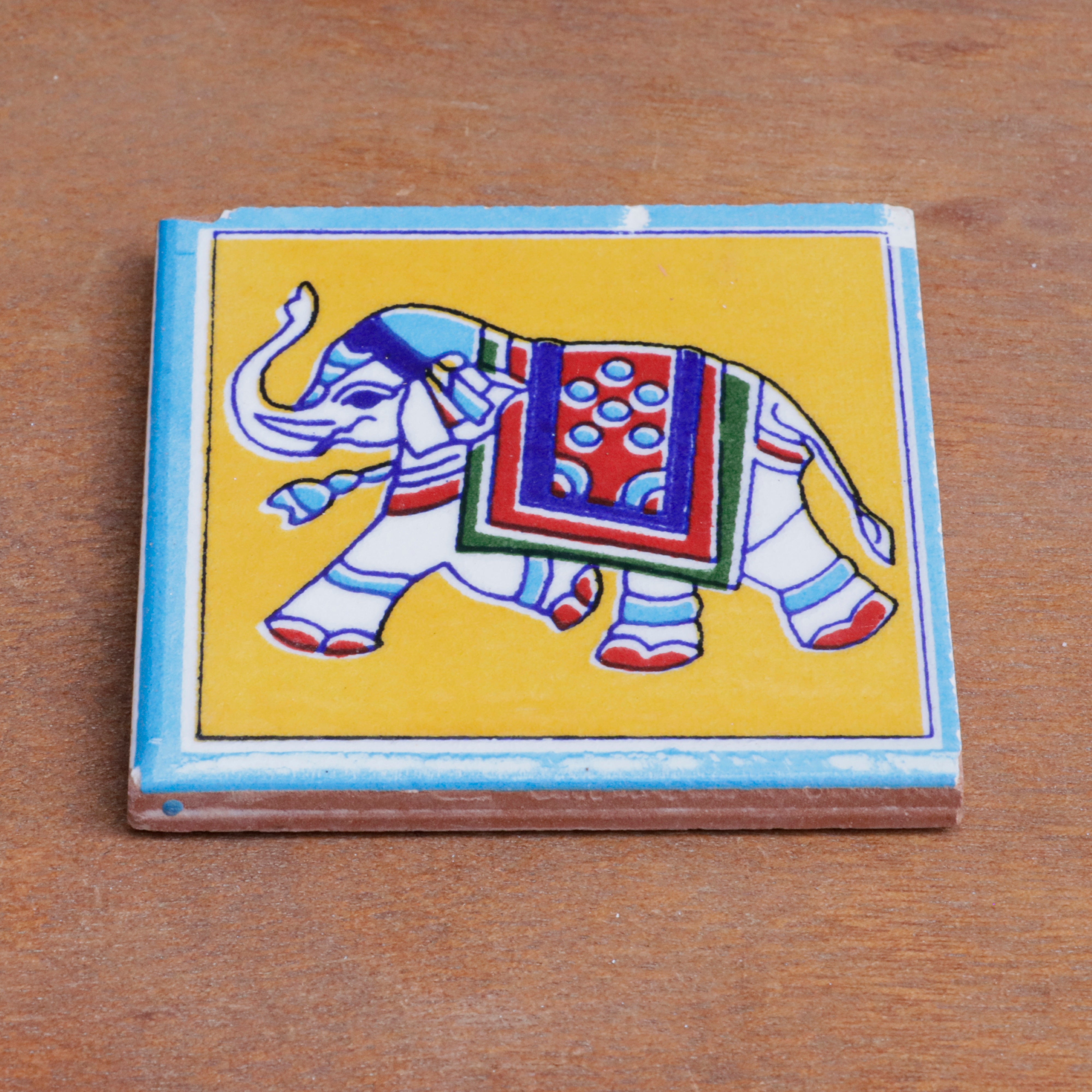 Antique Heritage Elephant Designed Ceramic Square Tile Set of 2 Ceramic Tile