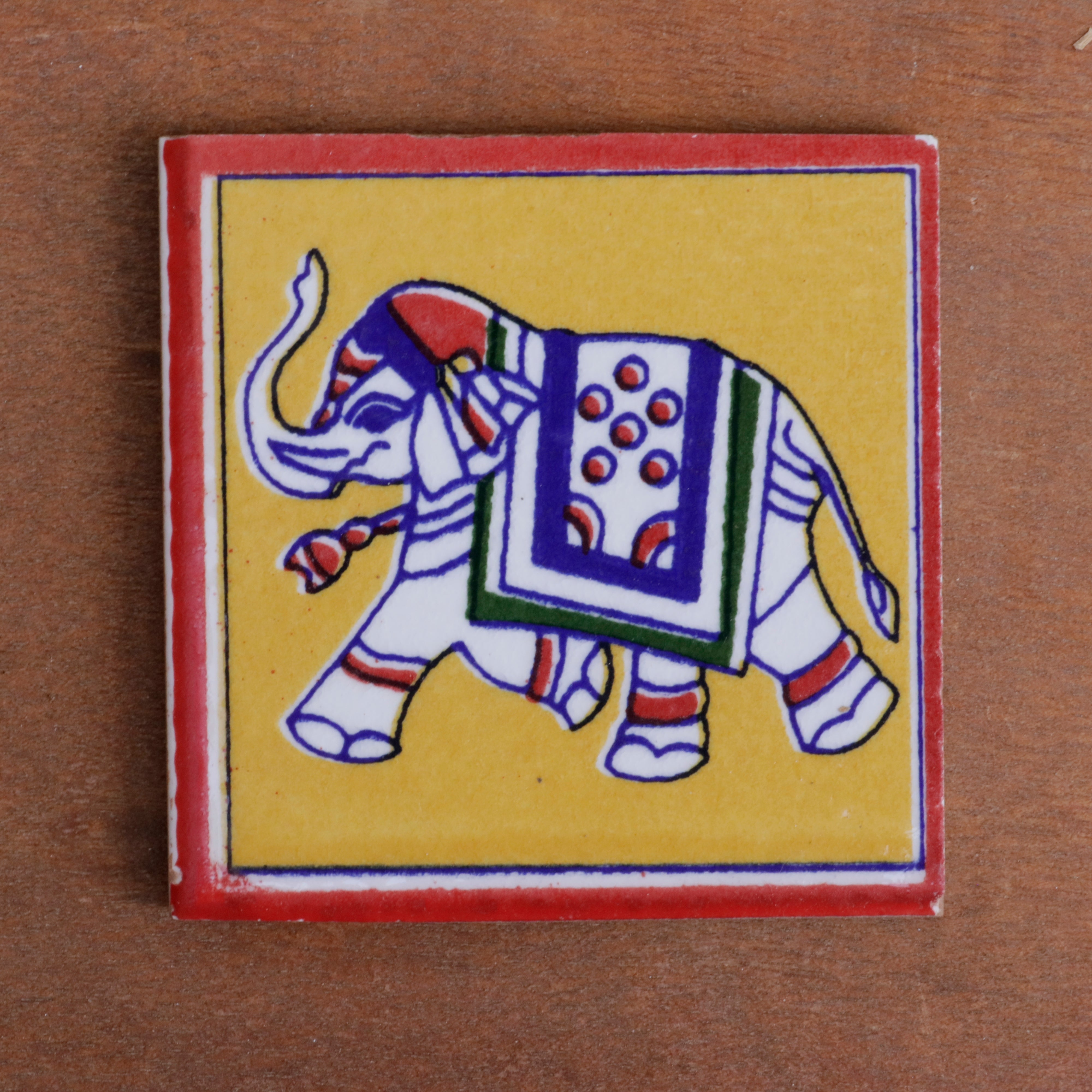Elegant Royal Finished Elephant Designed Ceramic Square Tile set of 2 Ceramic Tile