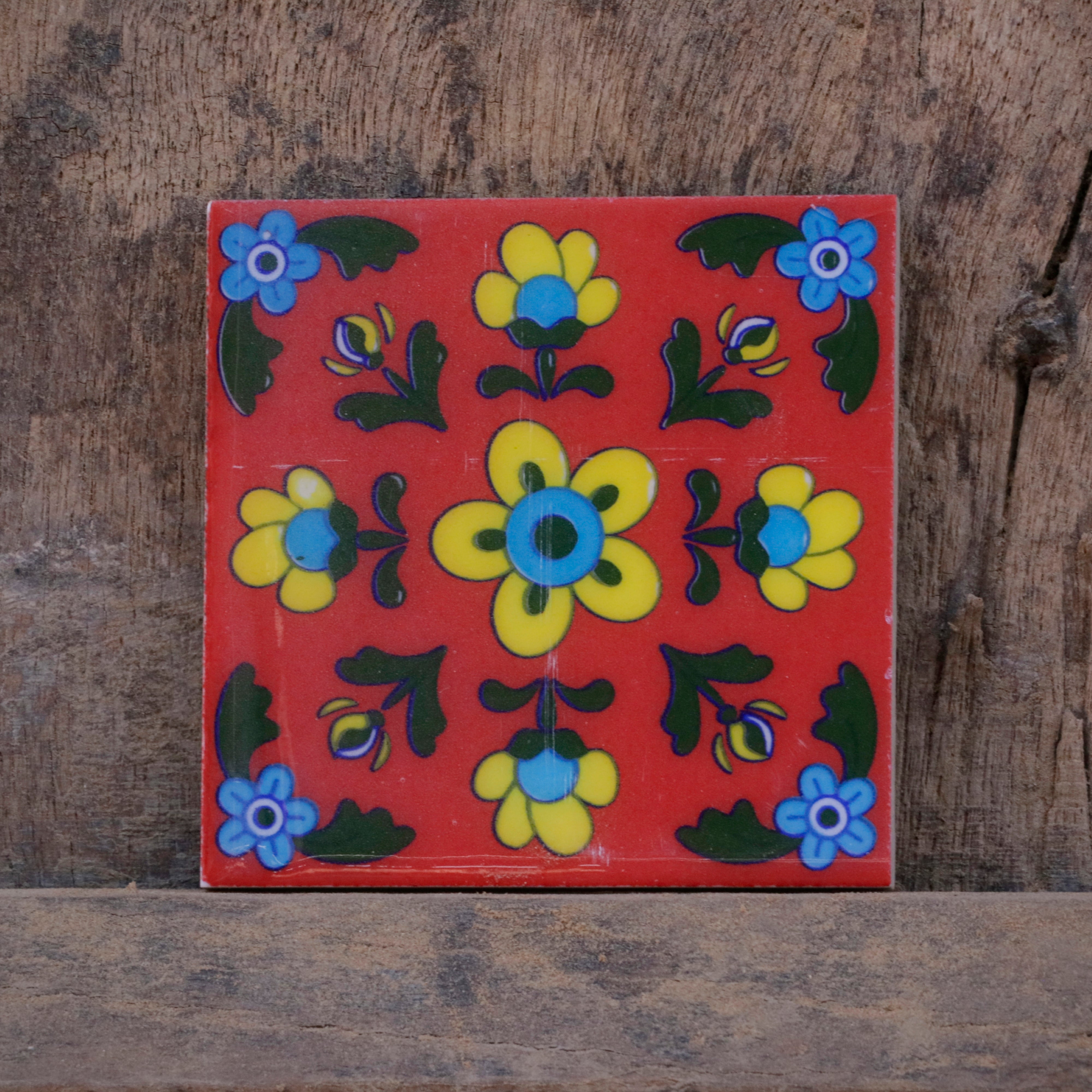 Traditional Reddish Flowere Finished Ceramic Square Tile Ceramic Tile