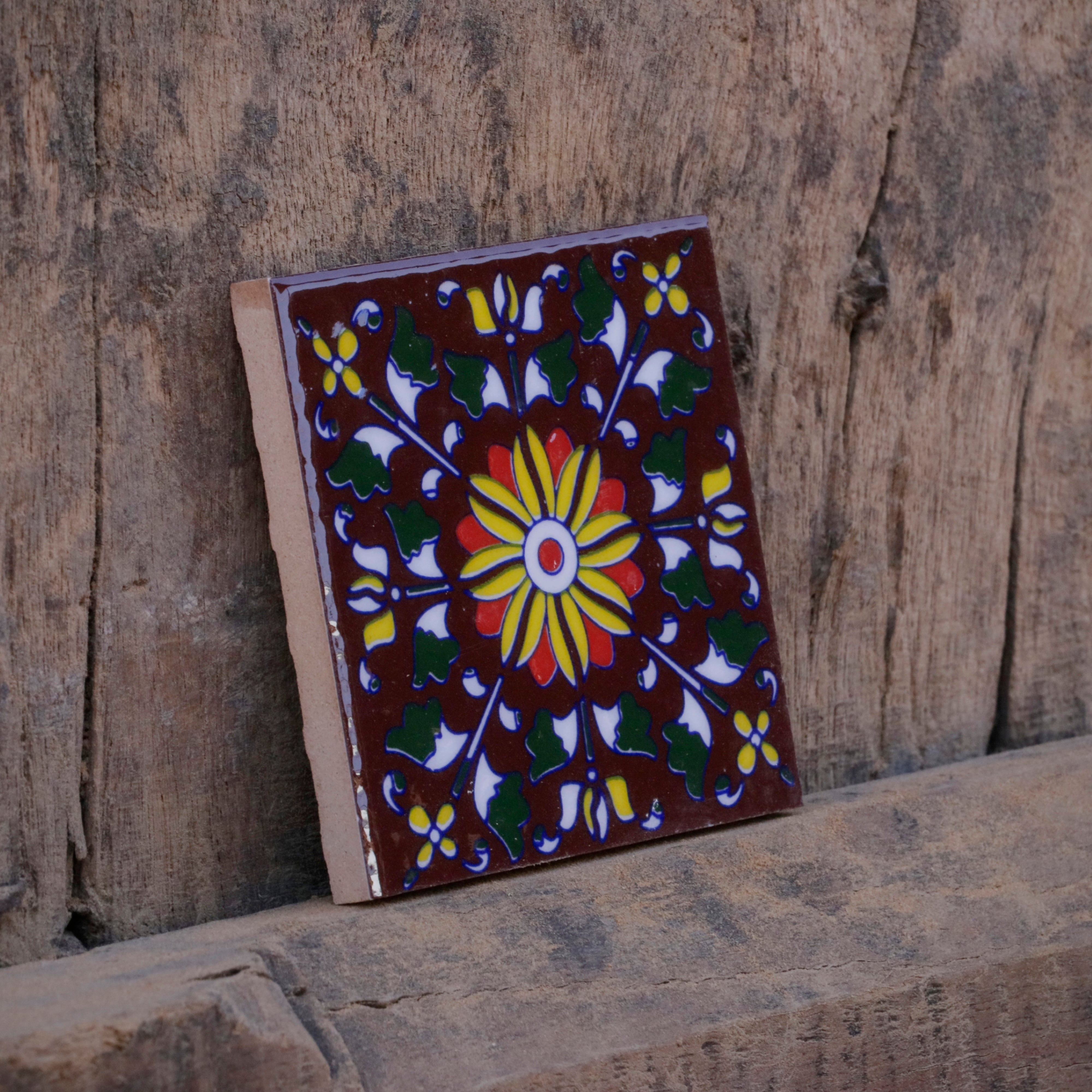 Glamour Chakra Flowered Designed Ceramc Square Tile Ceramic Tile