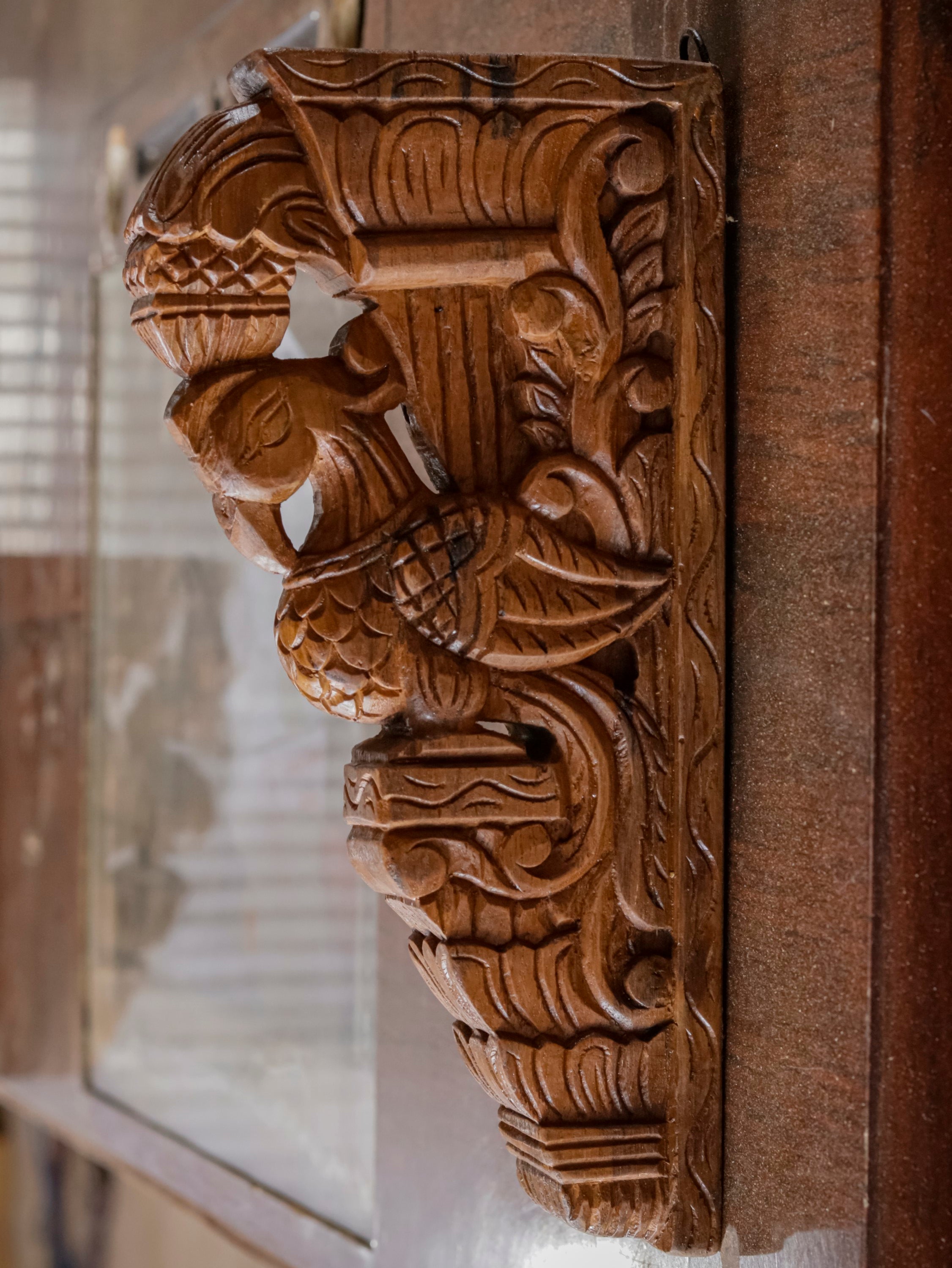 Beautifully detailed bird traditional teak wood door bracket Door Bracket