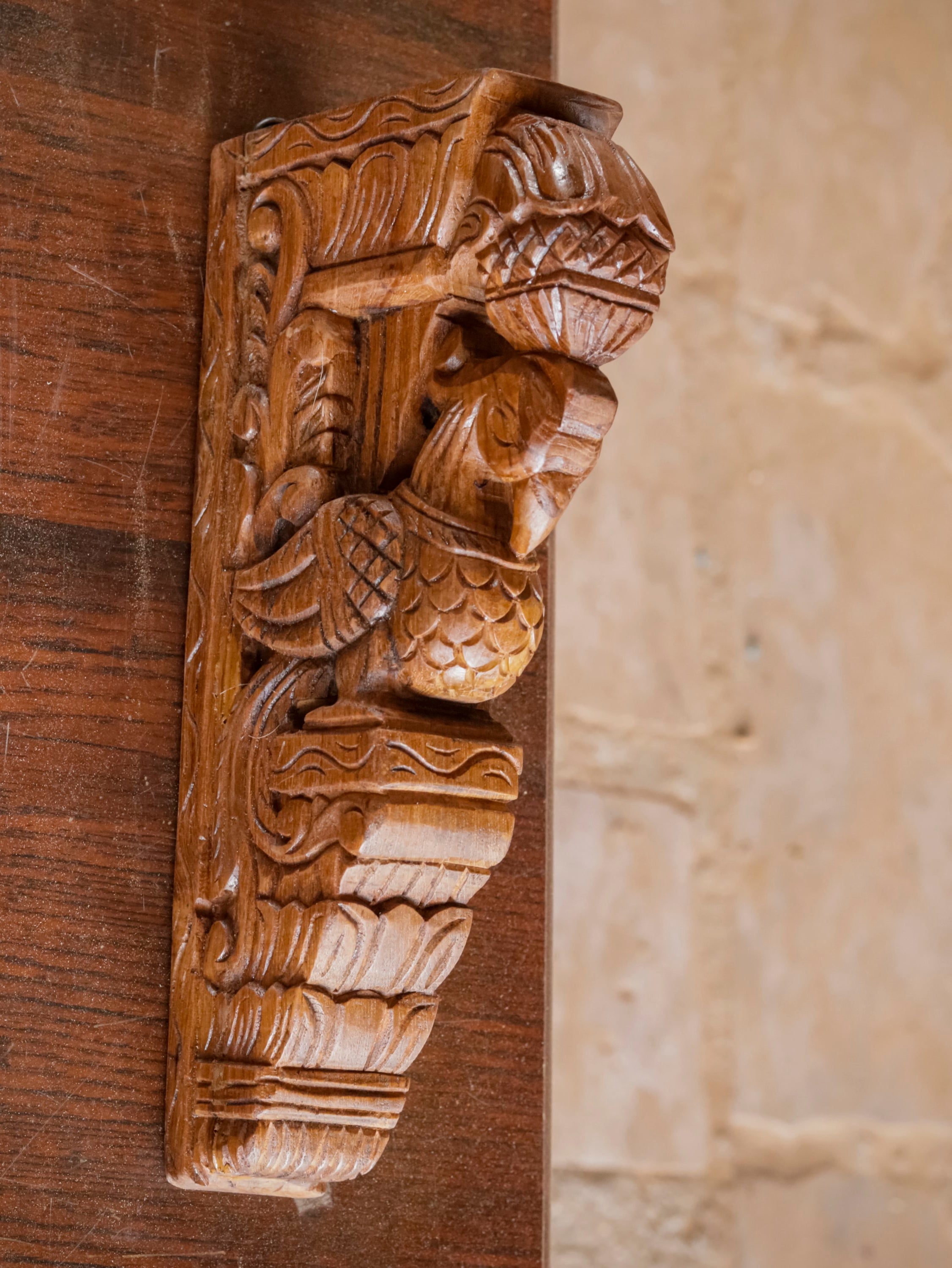 Beautifully detailed bird traditional teak wood door bracket Door Bracket
