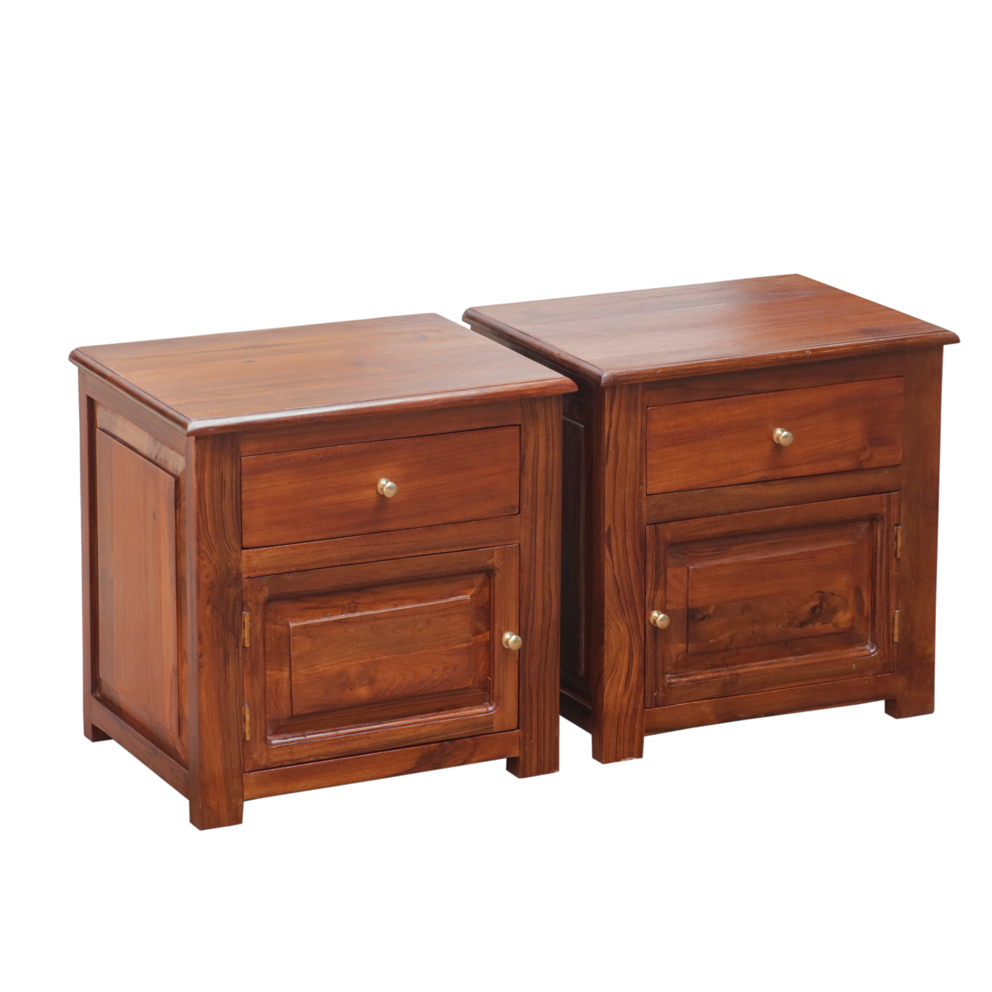 Aristocratic Natural Wooden Single Drawer Bedside with Storage (Set of 2) Bedside