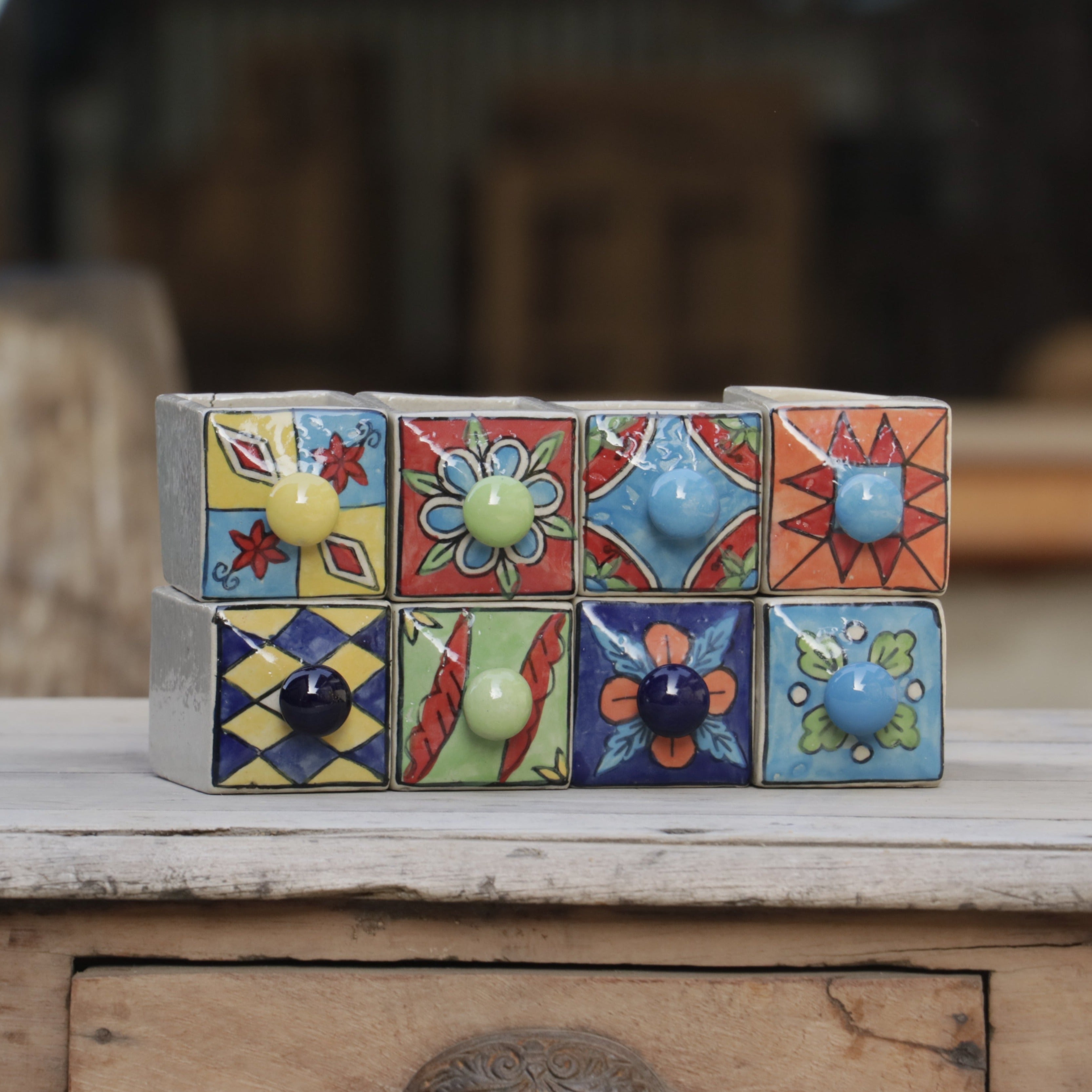 Vintage Classic Flower Designed Ceramic Multispace Drawer Set of 8 Ceramic Drawers