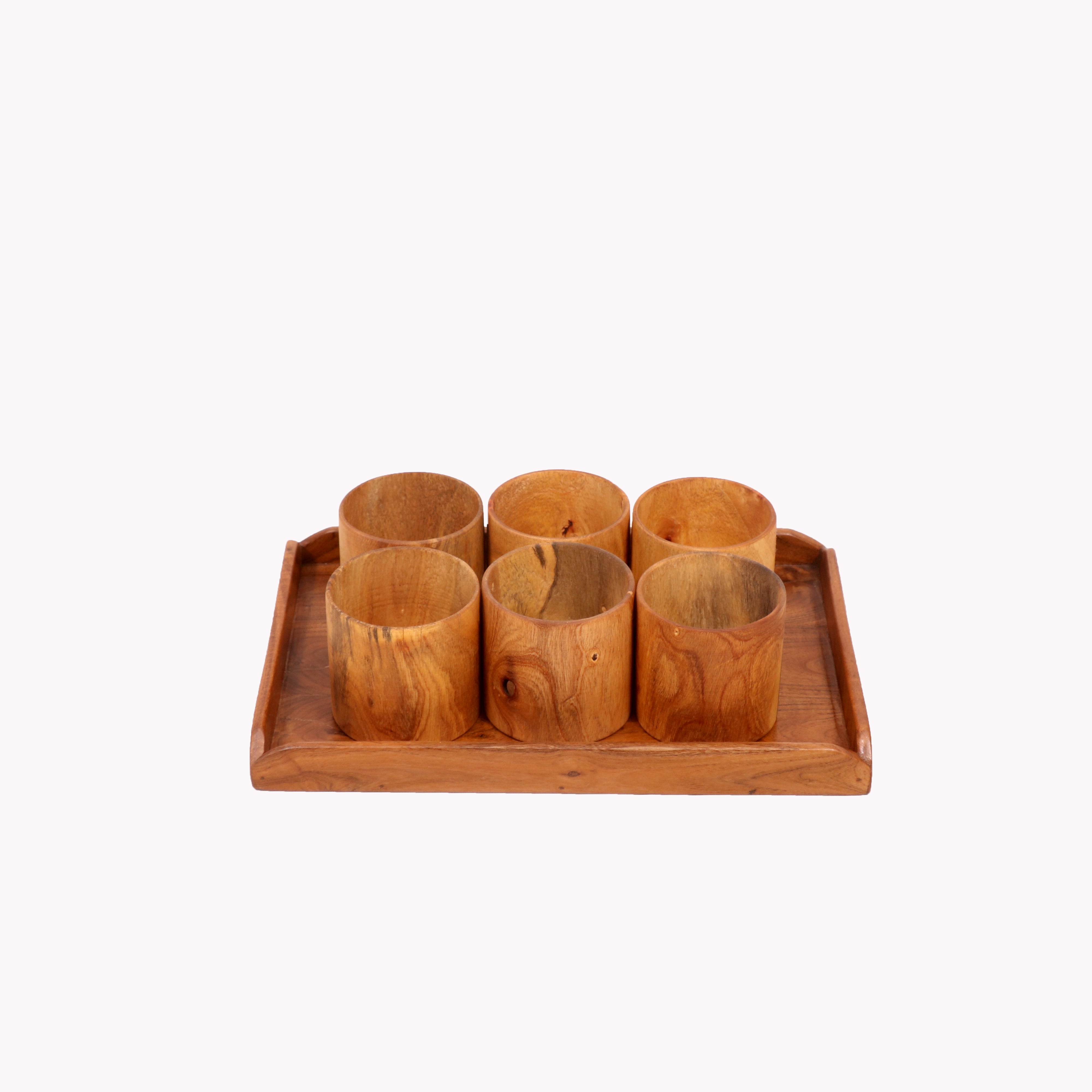 Light Toned Cup and Platter Set (Set of 6 & 1 Tray) Glass