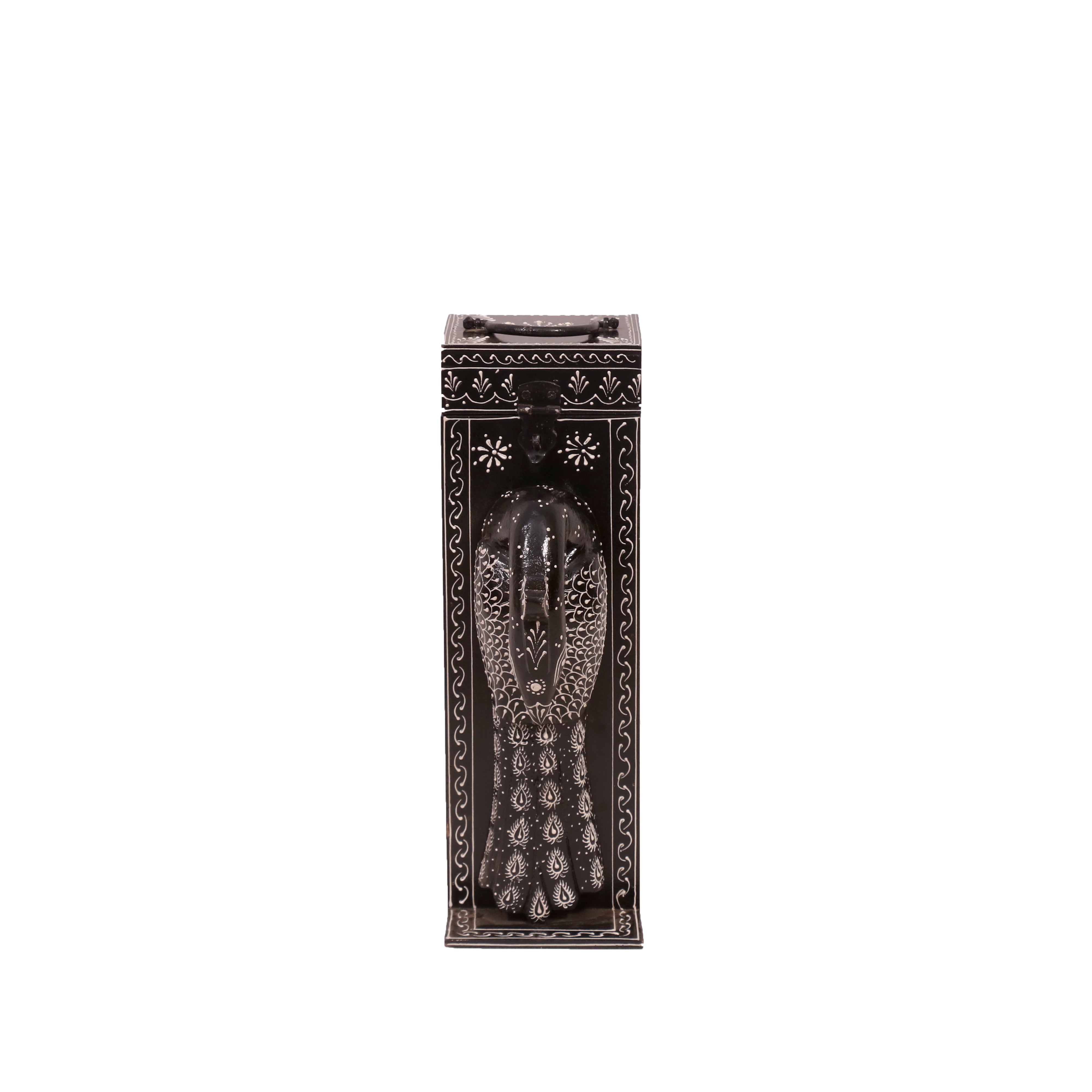 Black Hued Peacock Box Animal Figurine