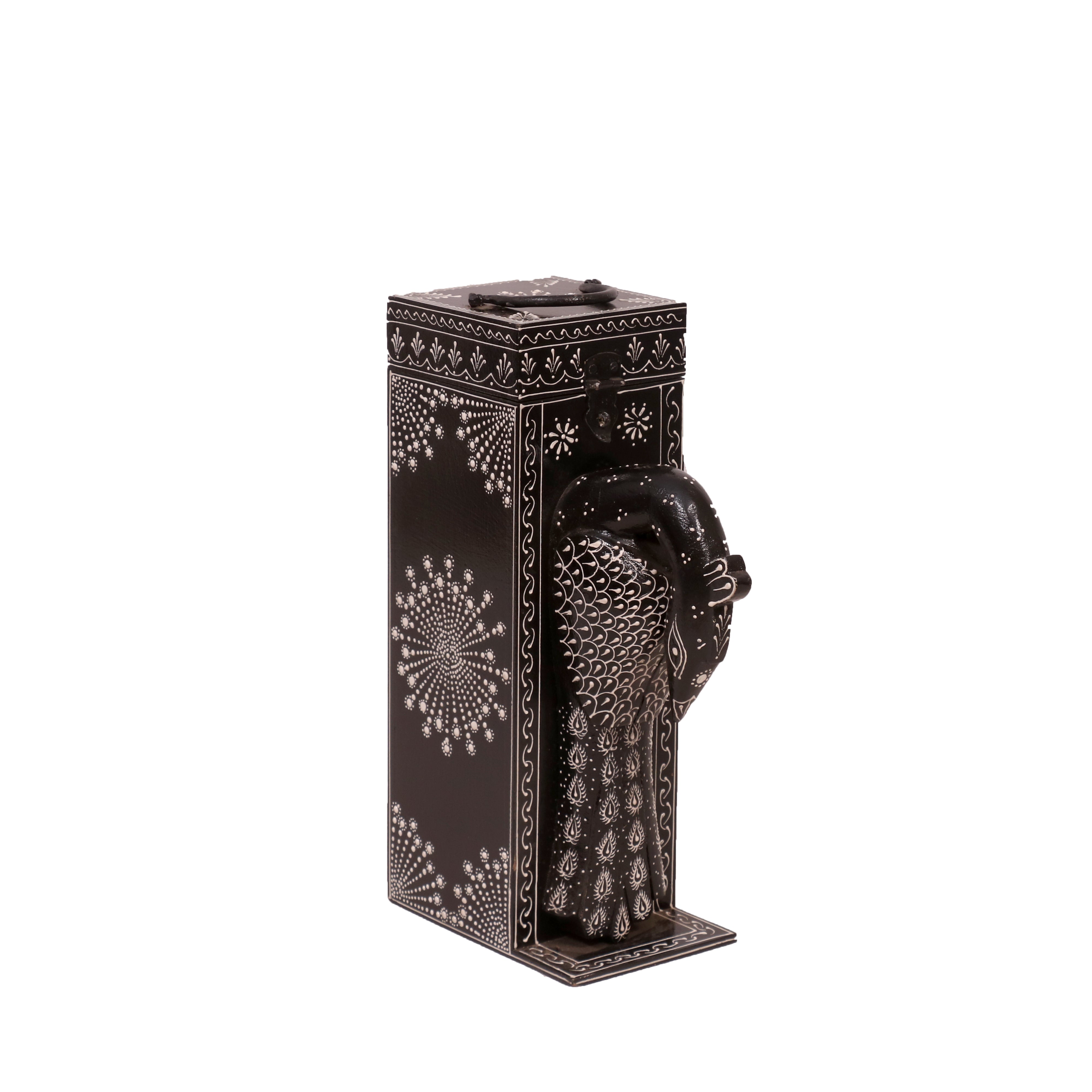 Black Hued Peacock Box Animal Figurine