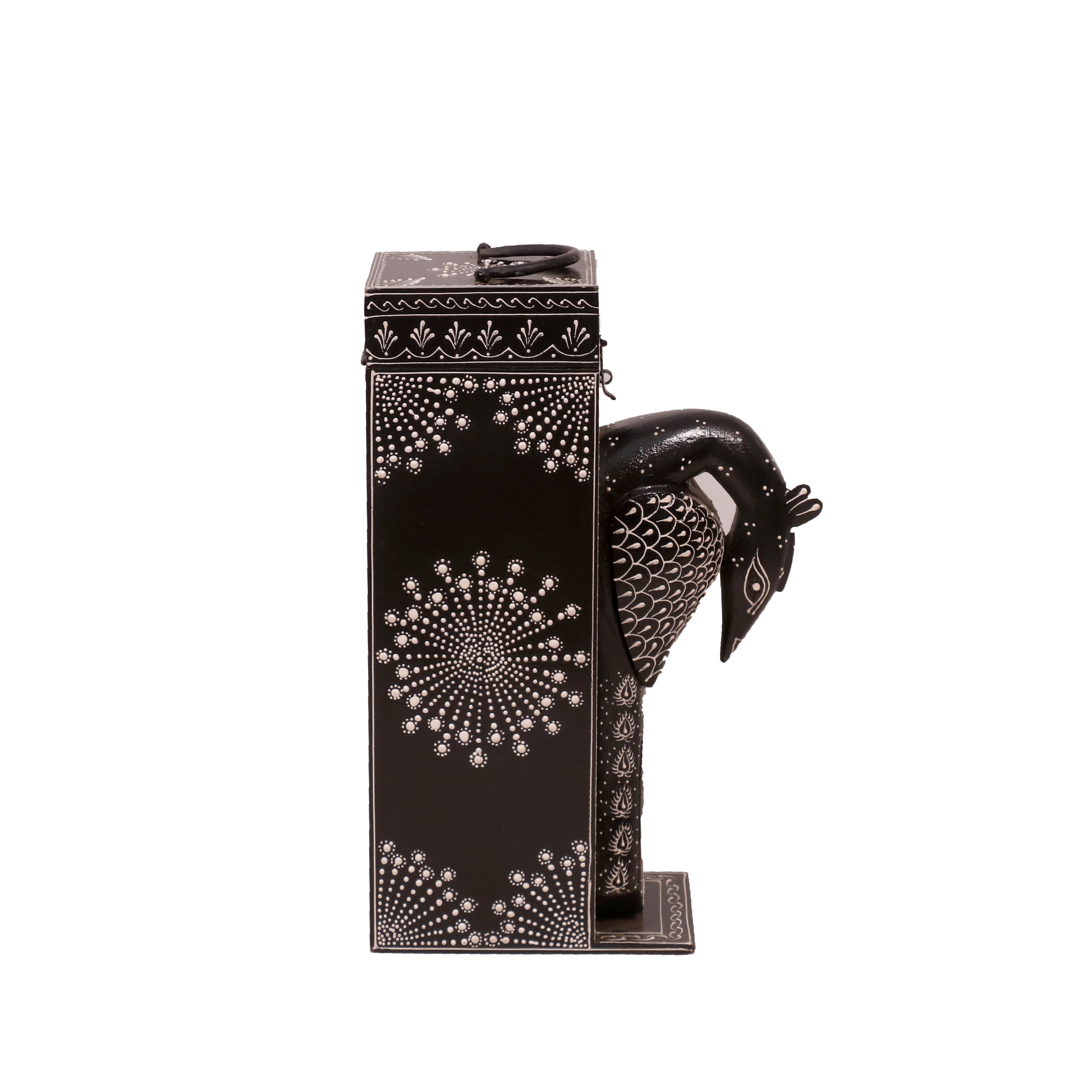 Black Hued Peacock Box Animal Figurine