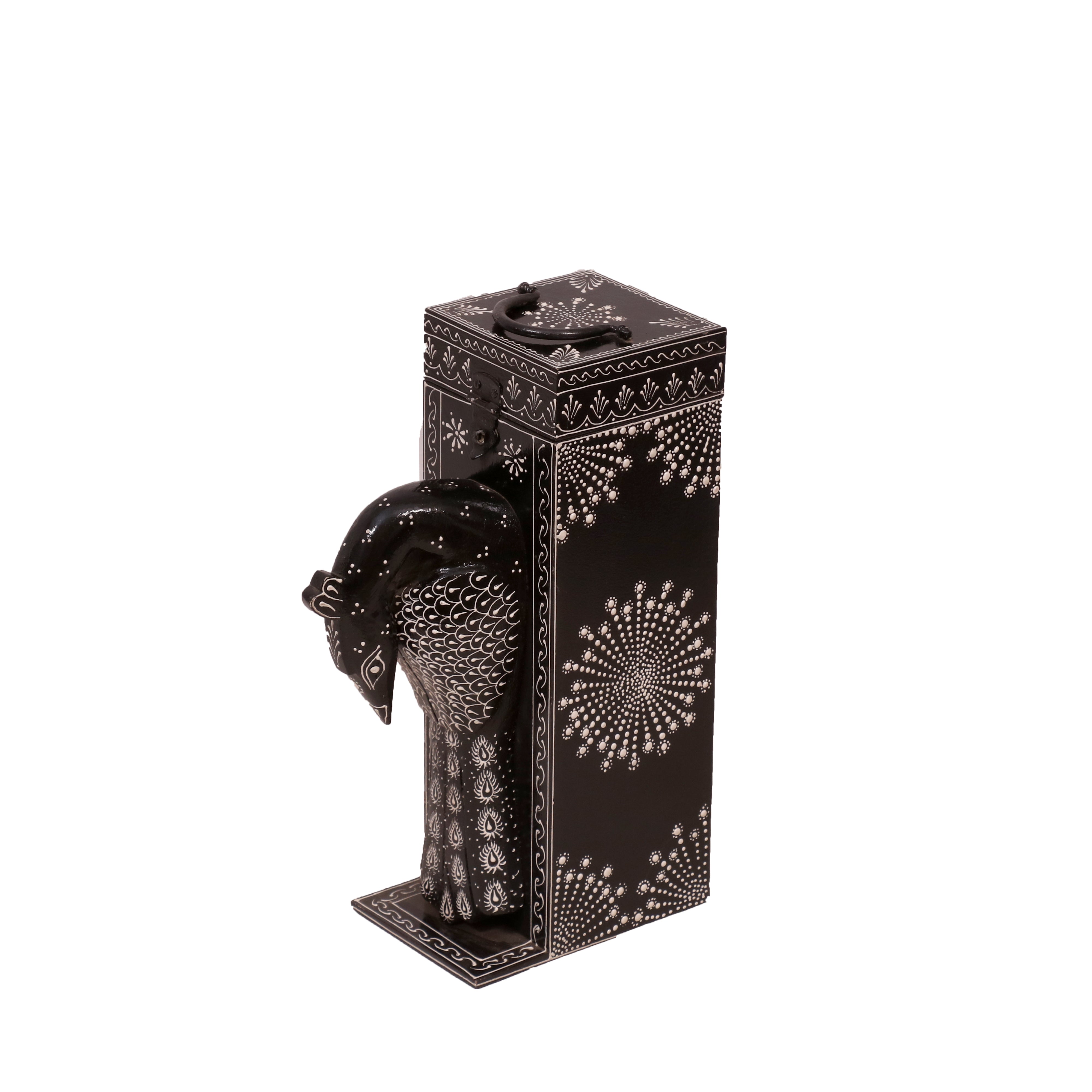 Black Hued Peacock Box Animal Figurine