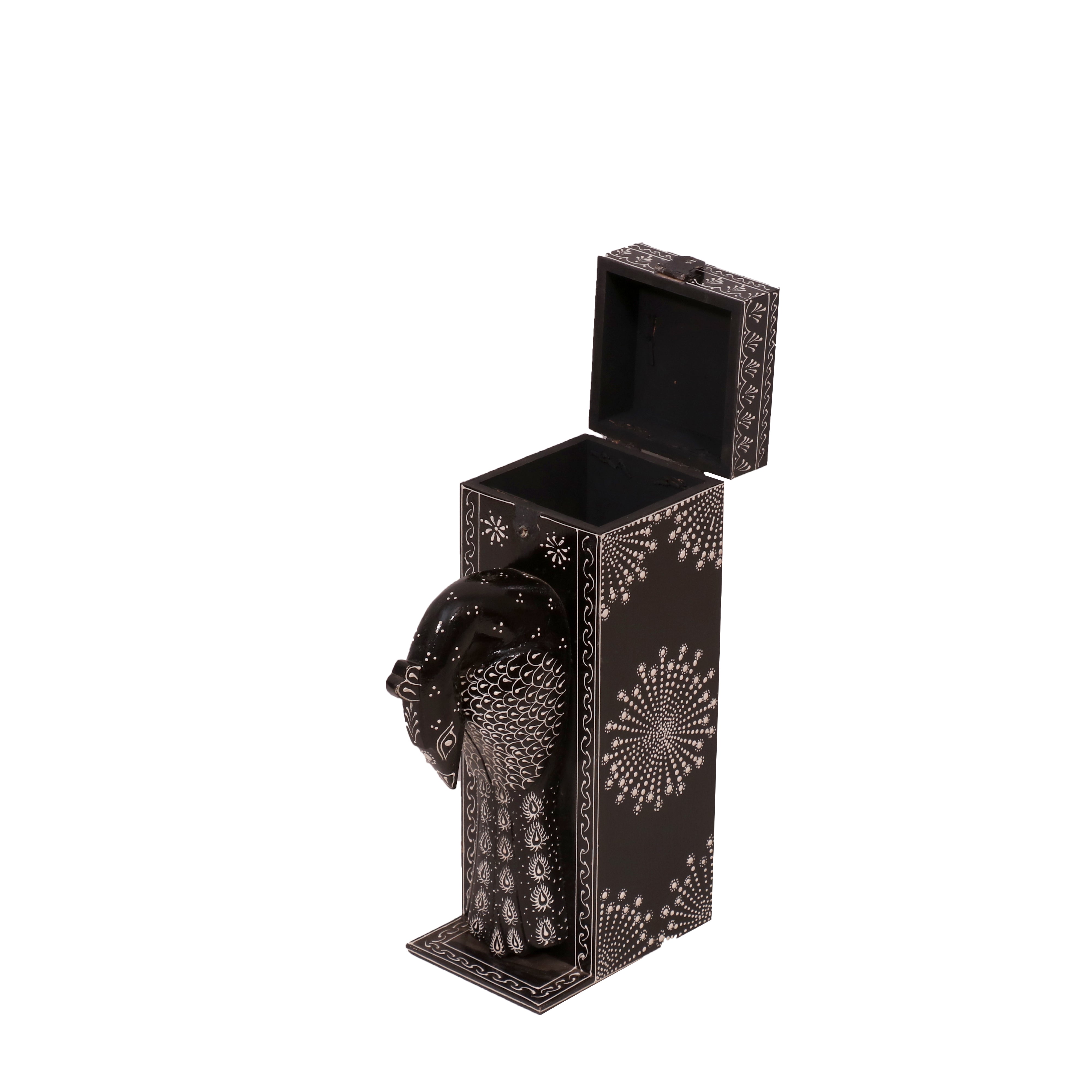 Black Hued Peacock Box Animal Figurine
