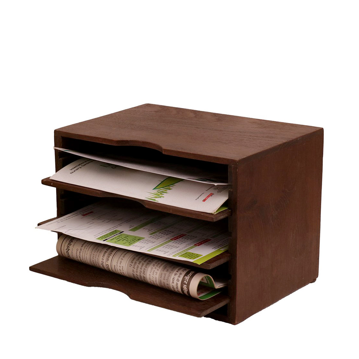 Horizontal Wooden Paper Rack (Dark Tone) Desk Organizer