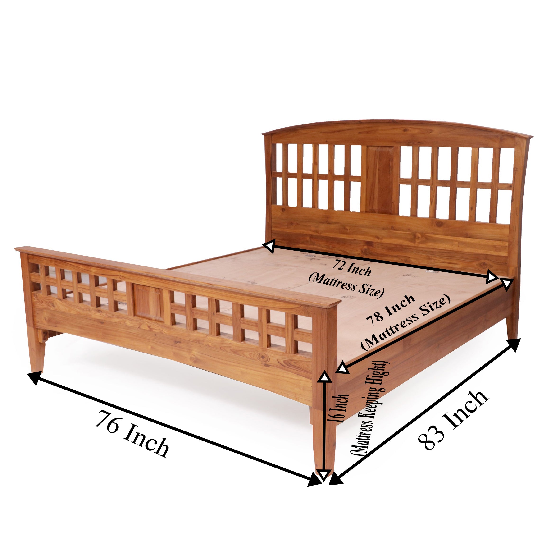 Rectangular Design Bed in Natural Light Brown Finish Bed