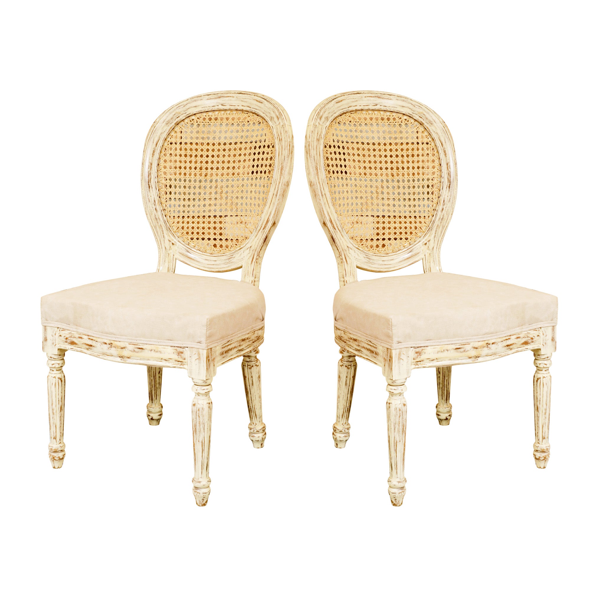 (Set of 2) Distressed White Comfort Chair Dining Chair
