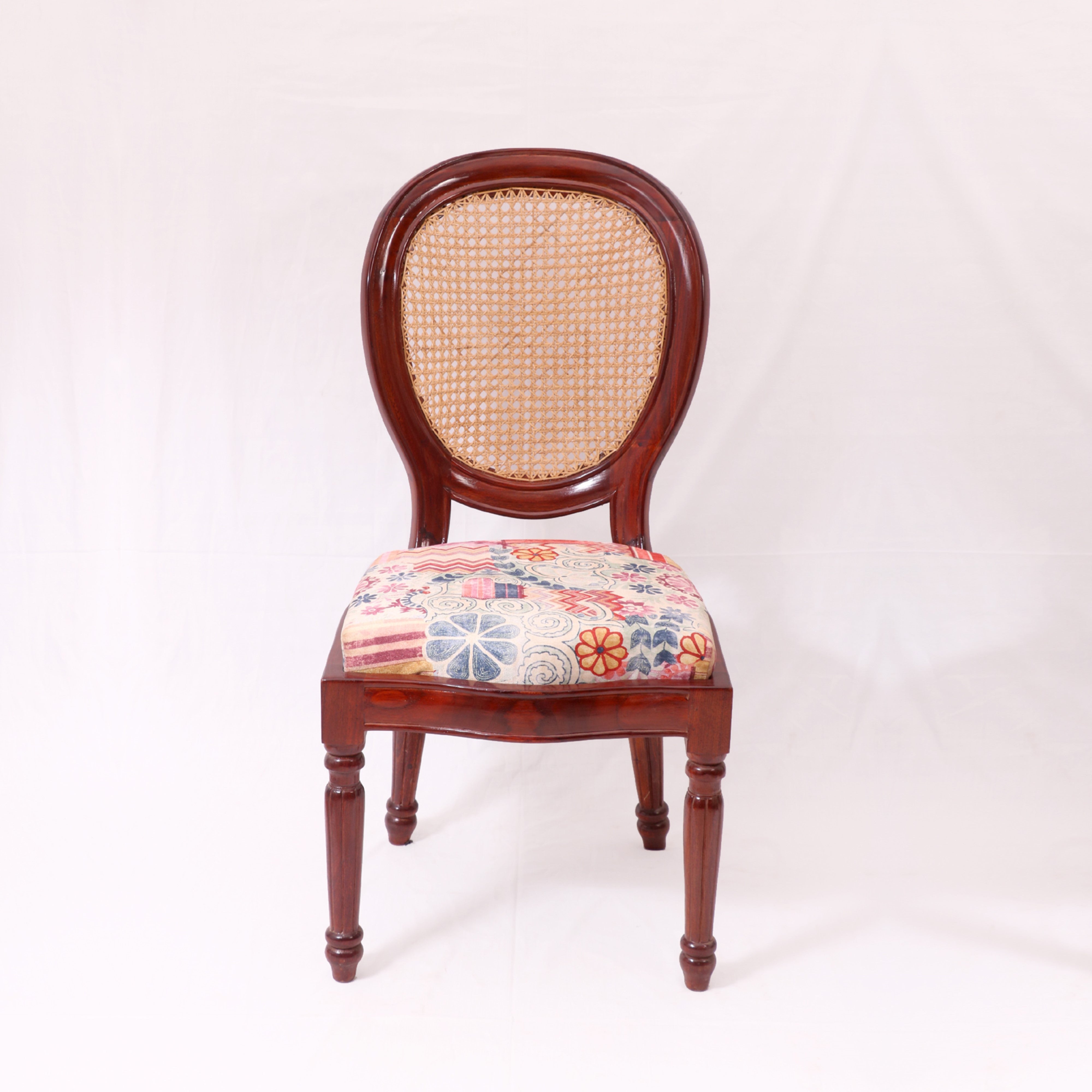 (Set of 2) Teak wood curved spherical authentic Cane dining chair Dining Chair