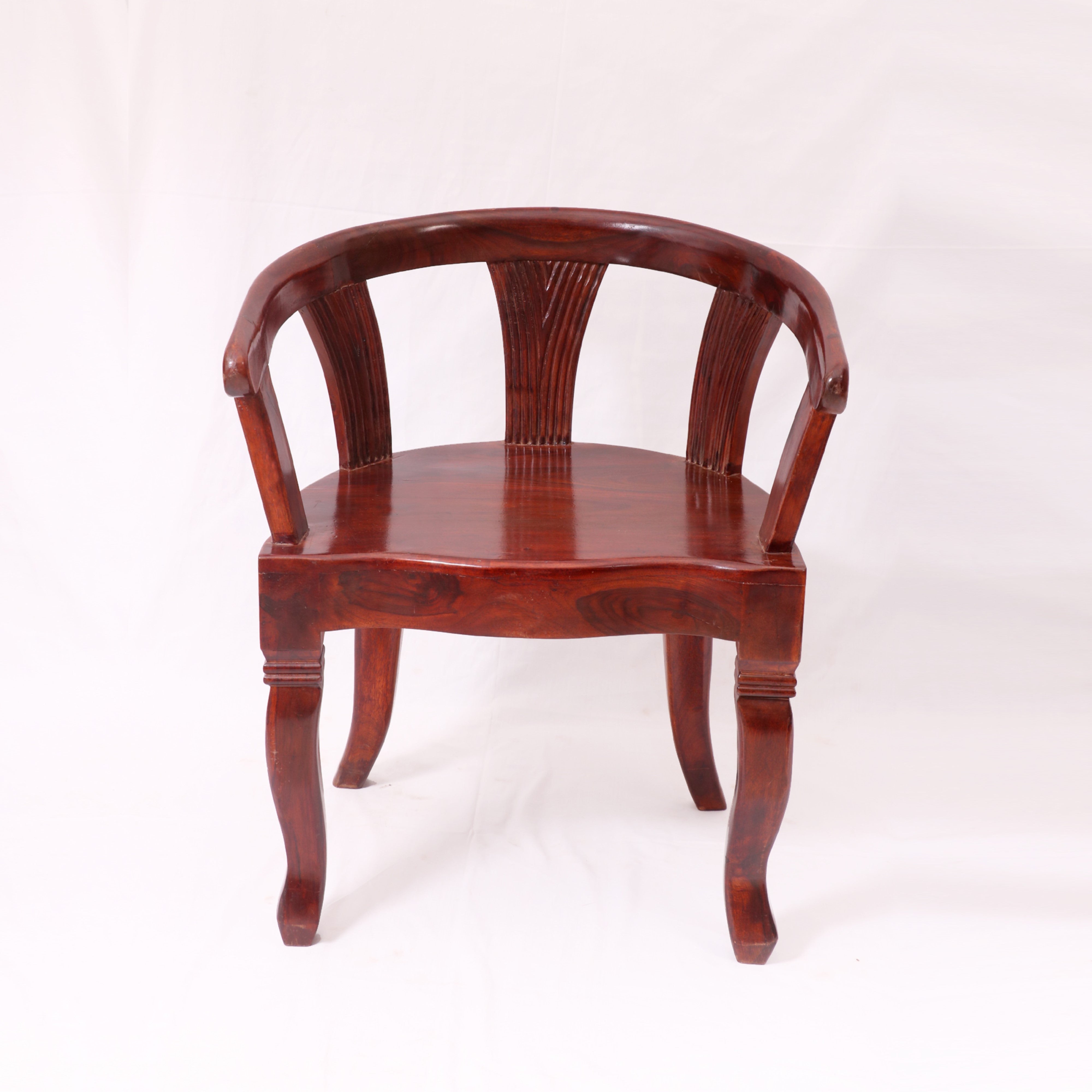 Mohagany Tone Rounded Arms Wooden Chair Arm Chair