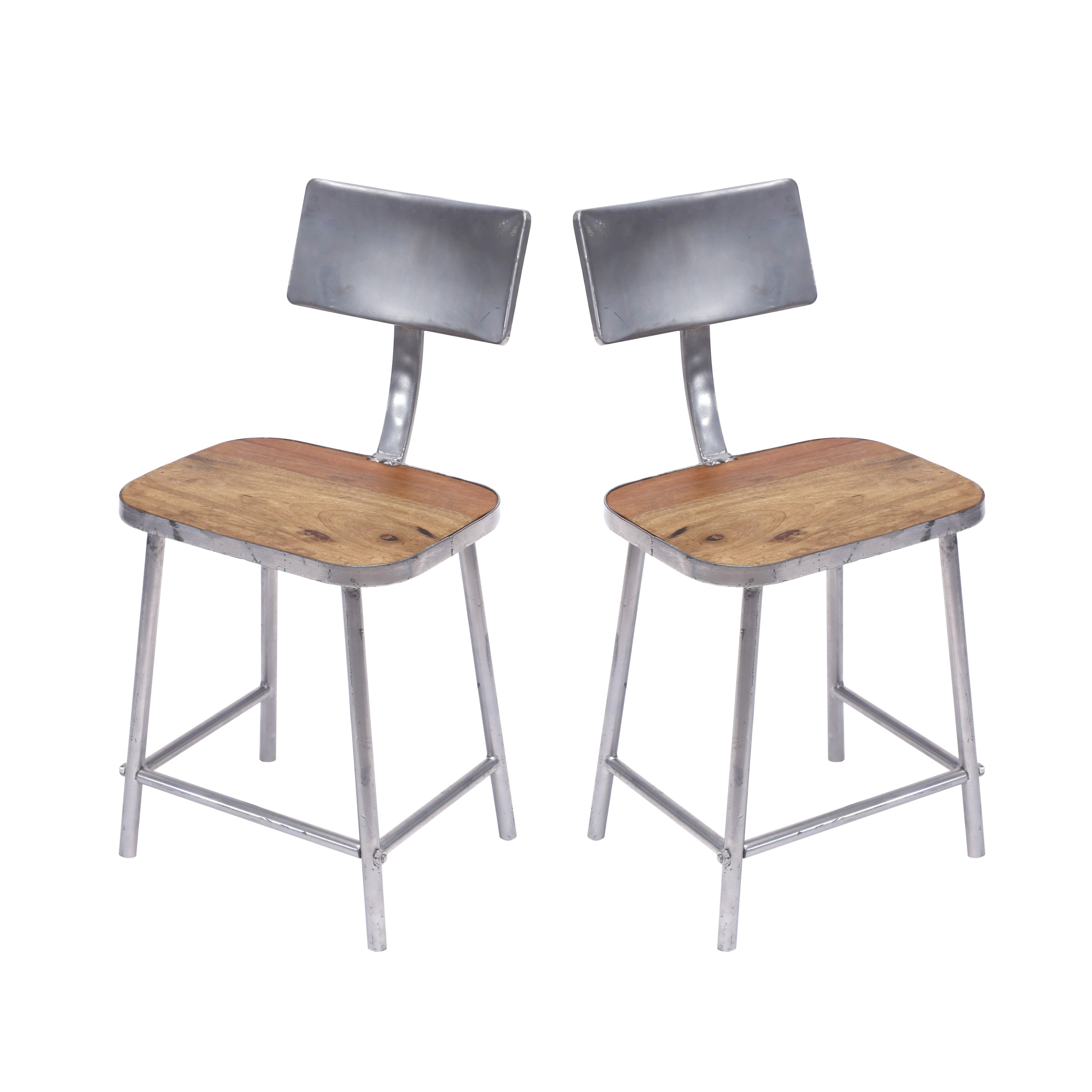 (Set of 2) Metal + Wooden Chair Dining Chair