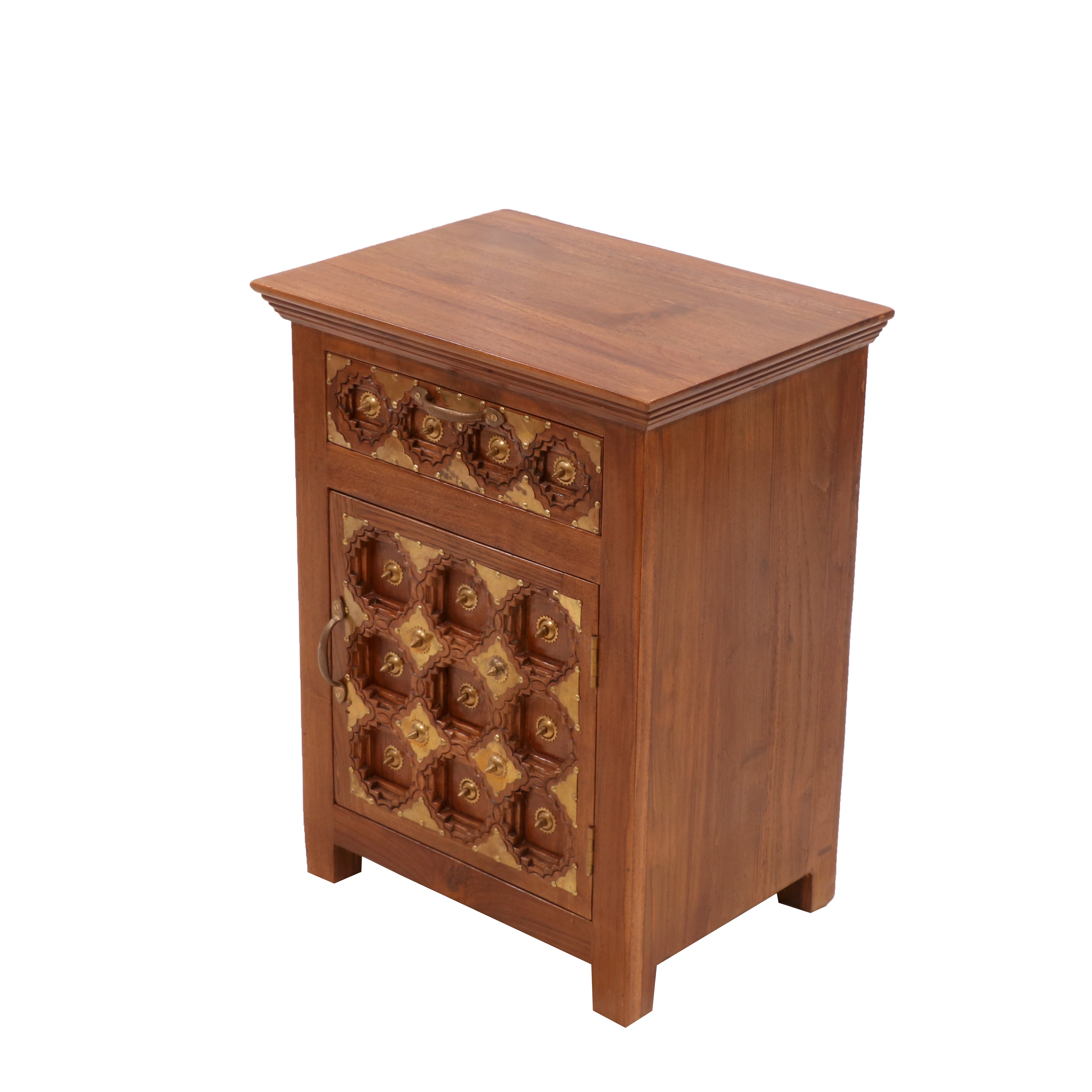 Grid Carved Night Stand (Left Side Bedside) Bedside