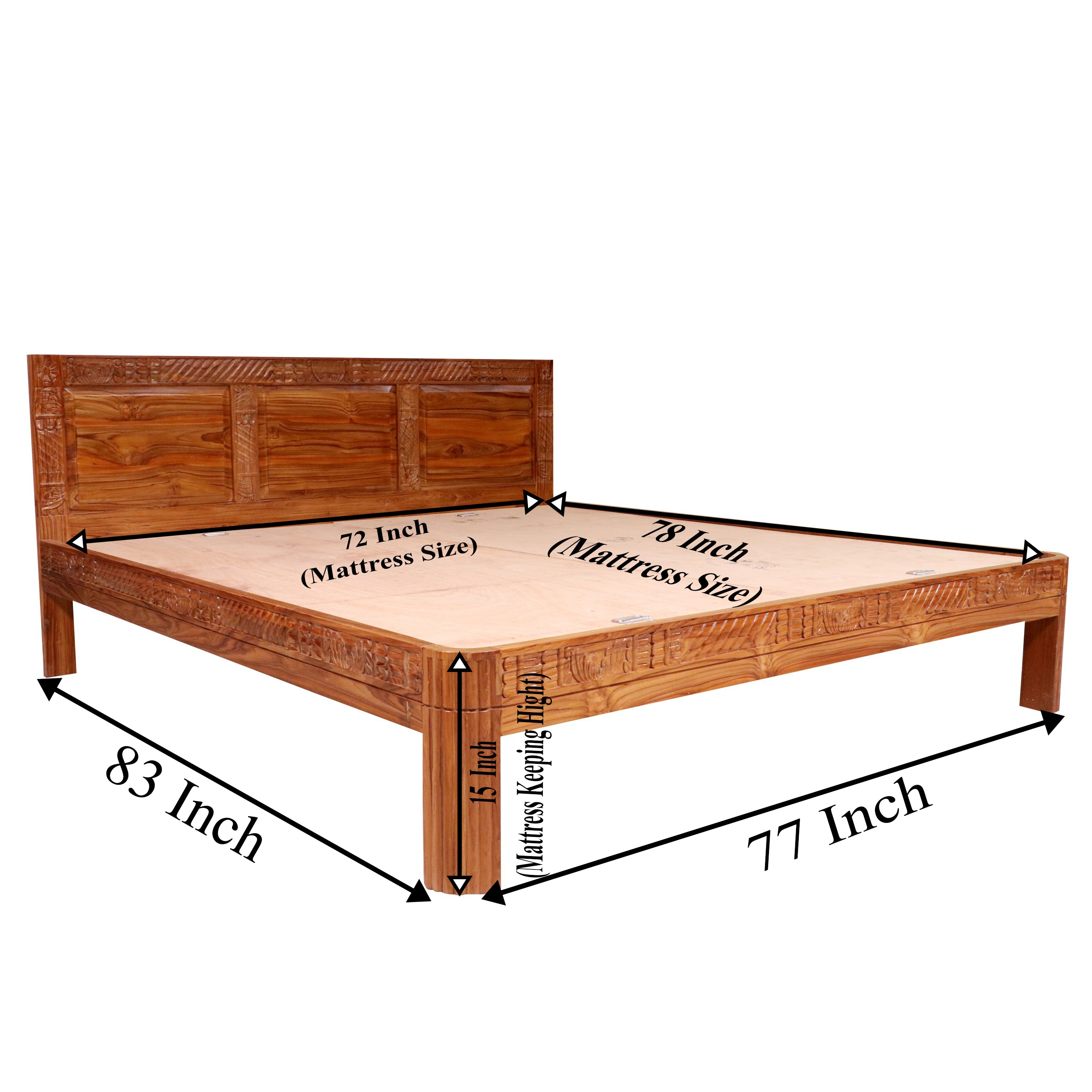 Teak wood carved Folk Concept compact Bed Bed