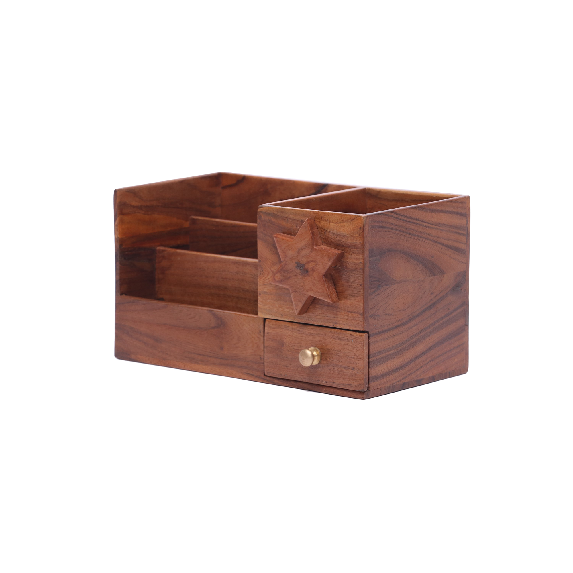 Wooden star box organizer with drawer Desk Organizer