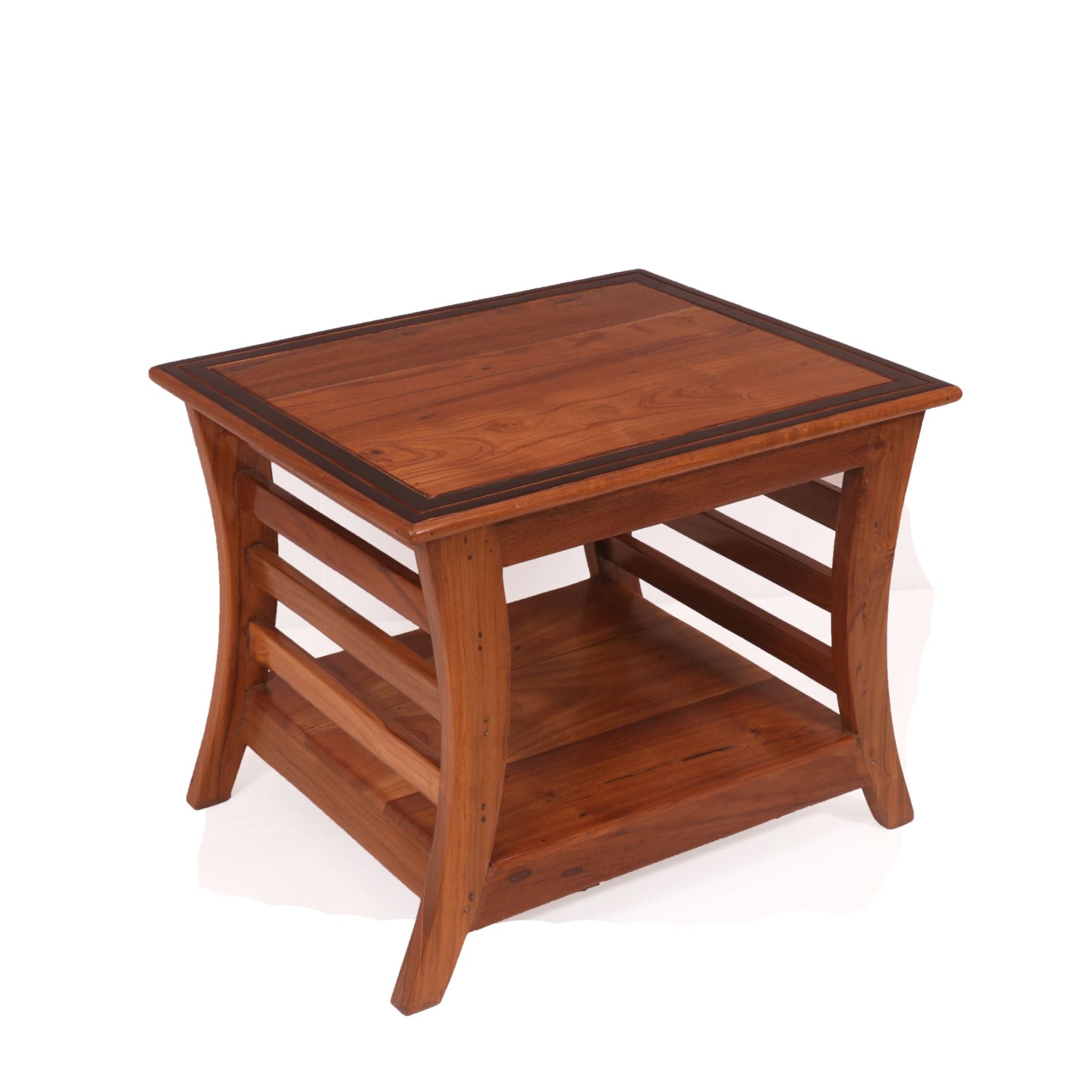 Classy Natural Solid Wood Coffee Table - border black round Coffee Table