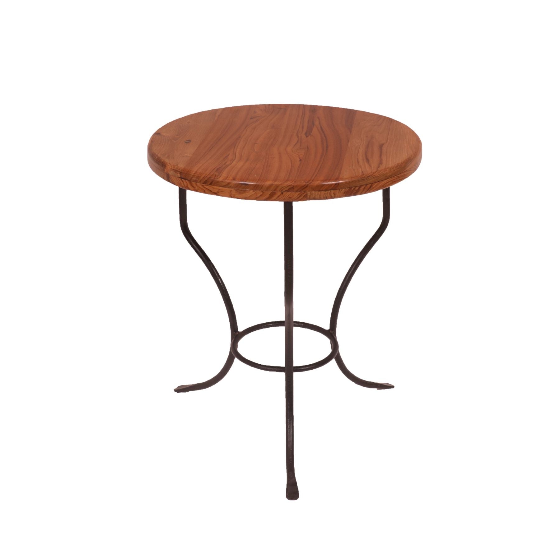 Rounded Metallic Teak Wood Kitchen Table End Table