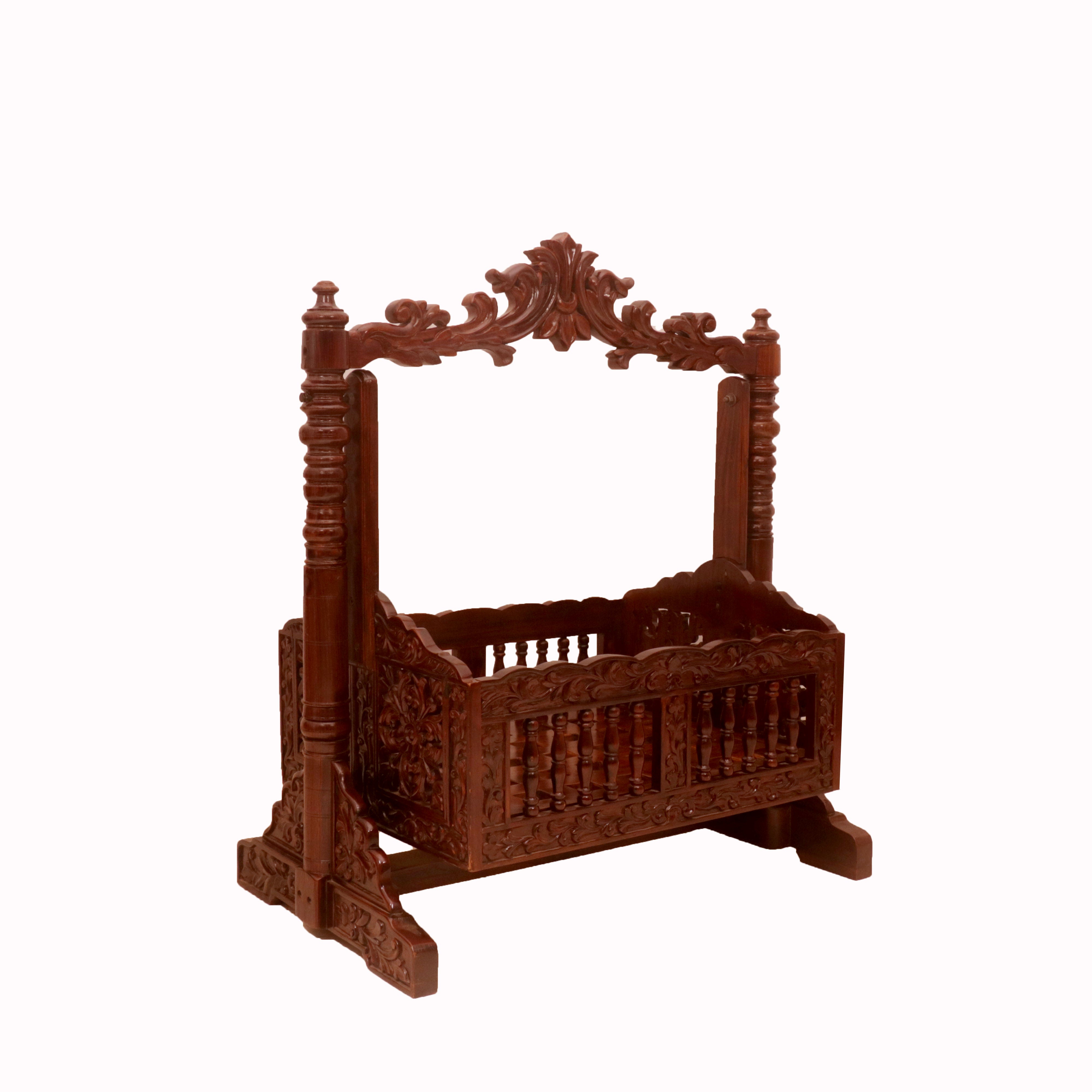 Intricately Carved Wooden Crib Cradle