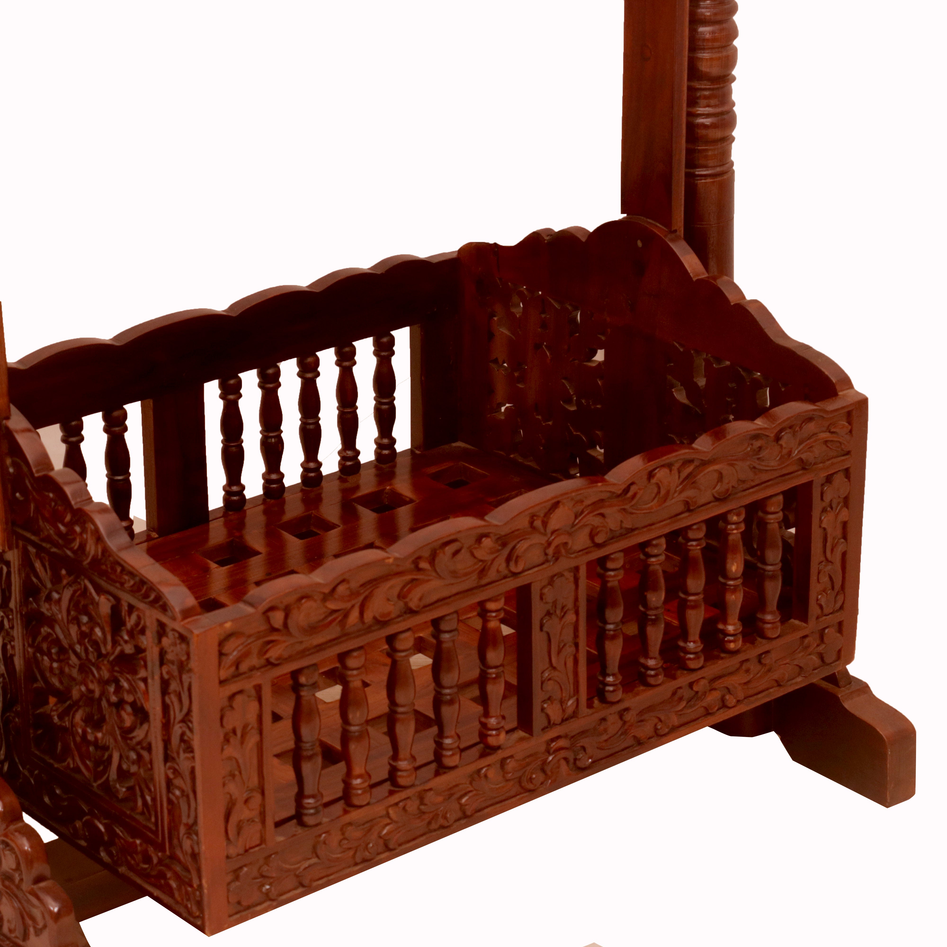 Intricately Carved Wooden Crib Cradle