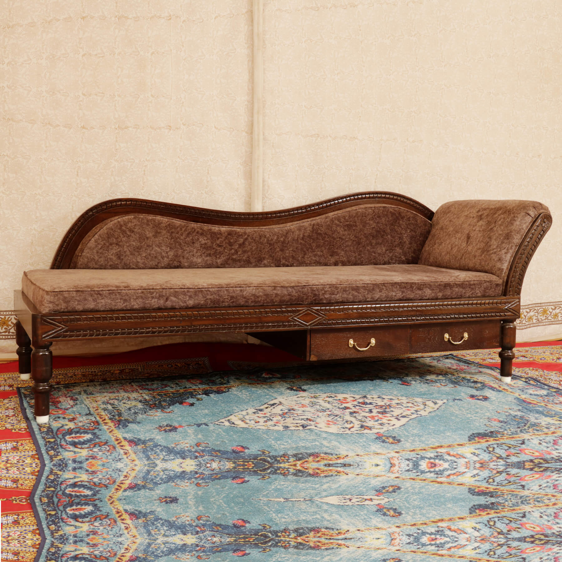 Brown Three Seater Comfy Sofa with Two Drawers Sofa