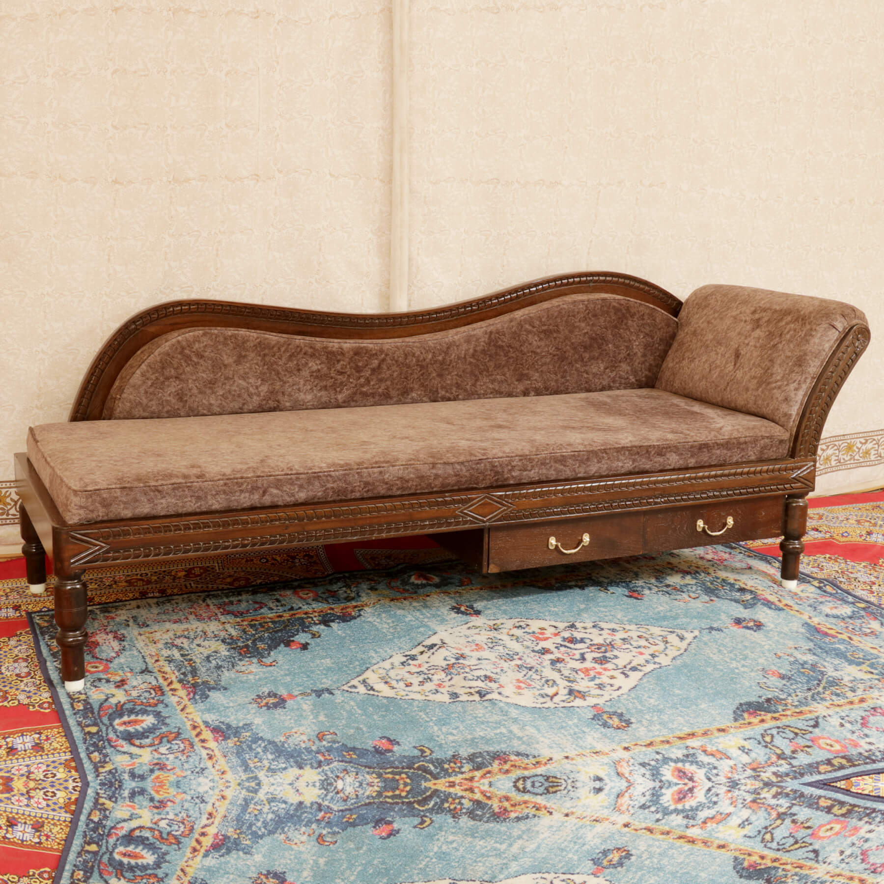 Brown Three Seater Comfy Sofa with Two Drawers Sofa