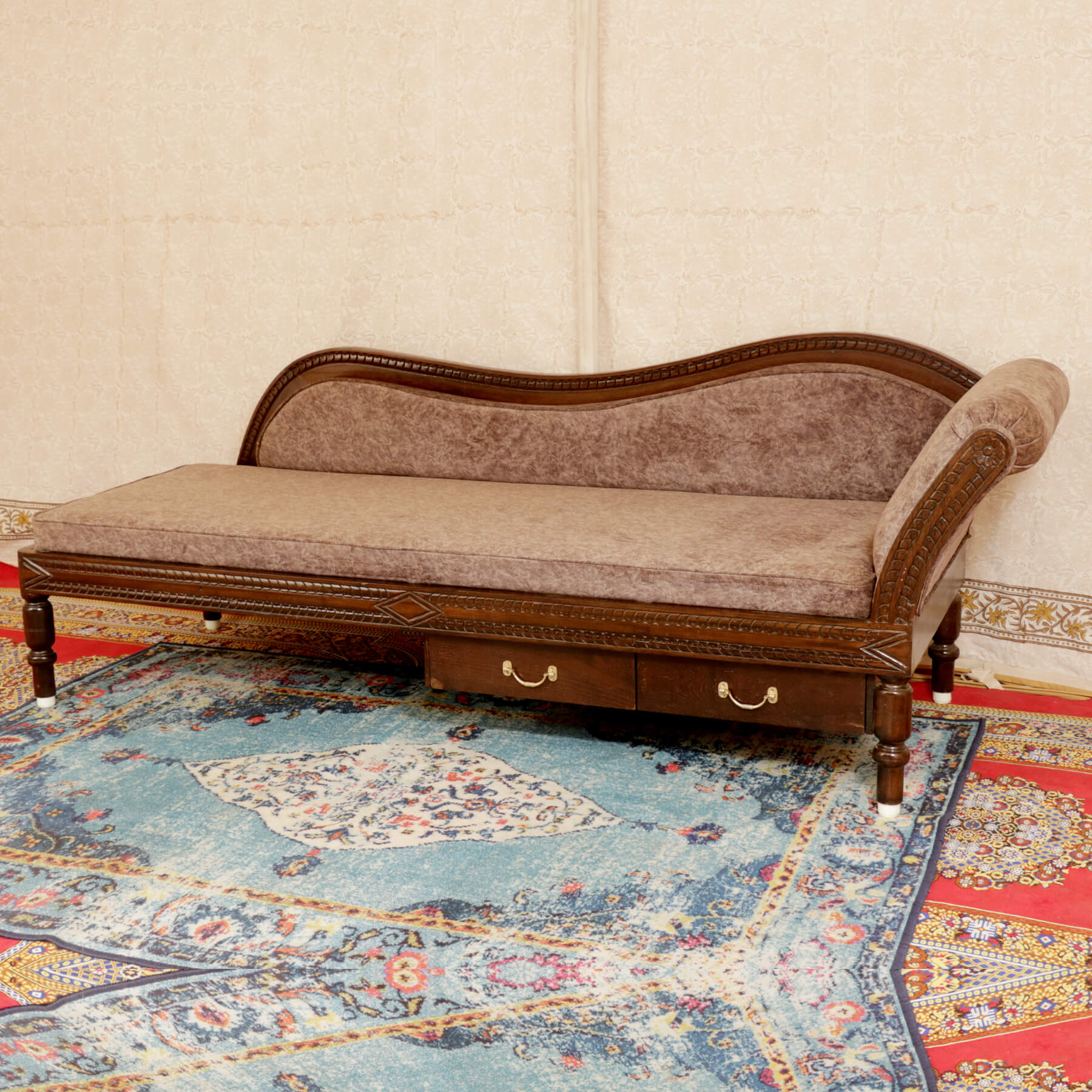 Brown Three Seater Comfy Sofa with Two Drawers Sofa