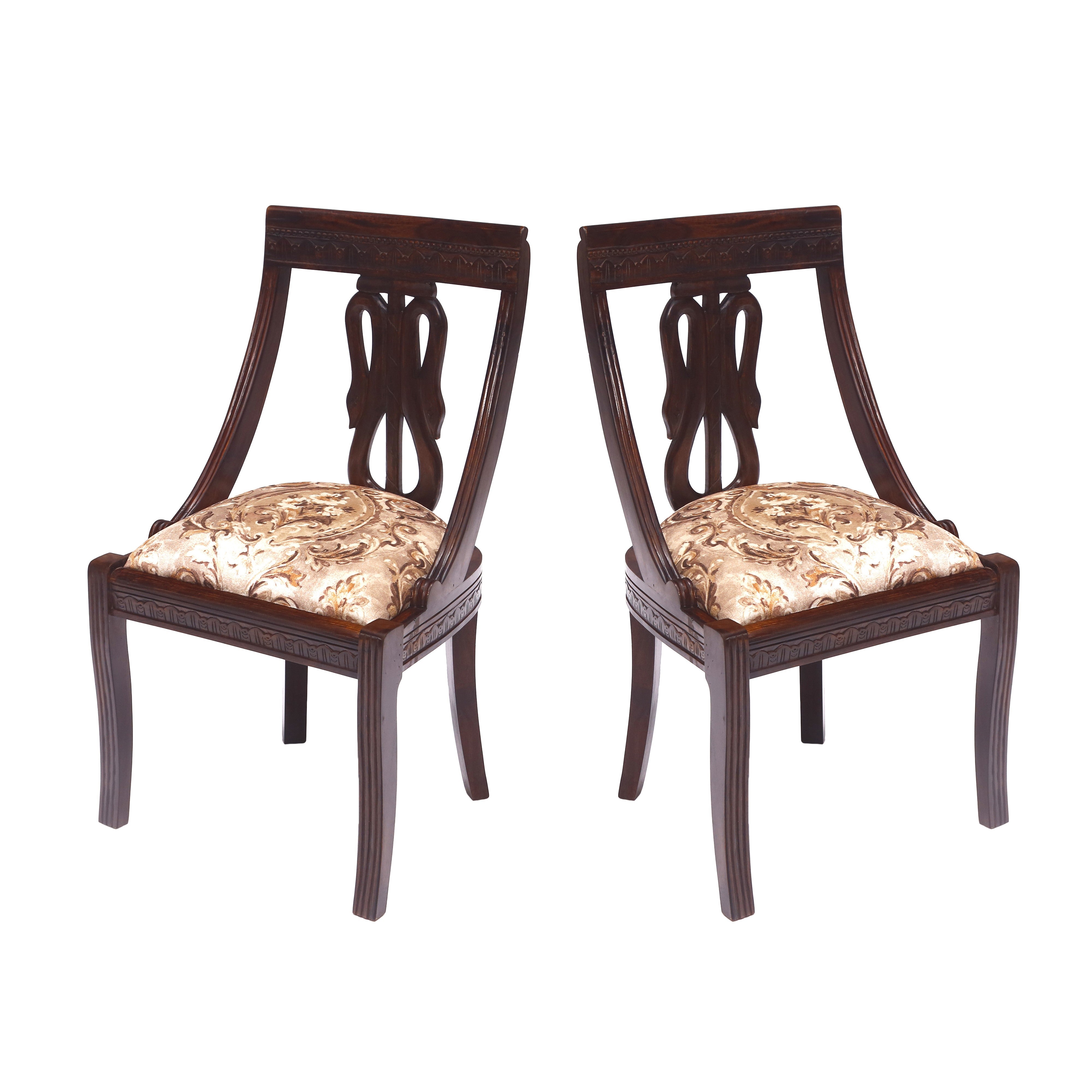 (Set of 2) Dark Tone Flora Wooden Carved Chair Dining Chair