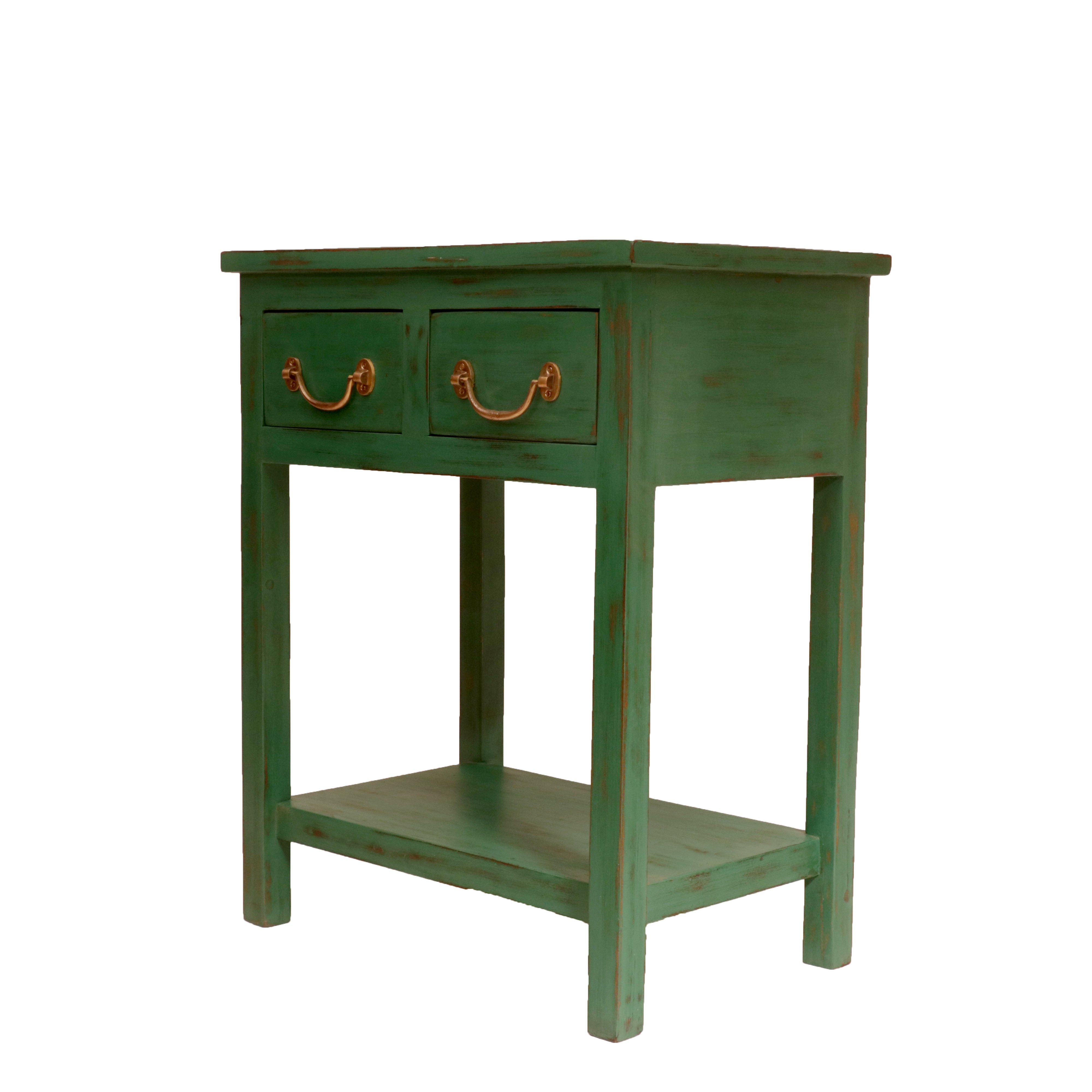 Playful Green Distressed Table End Table
