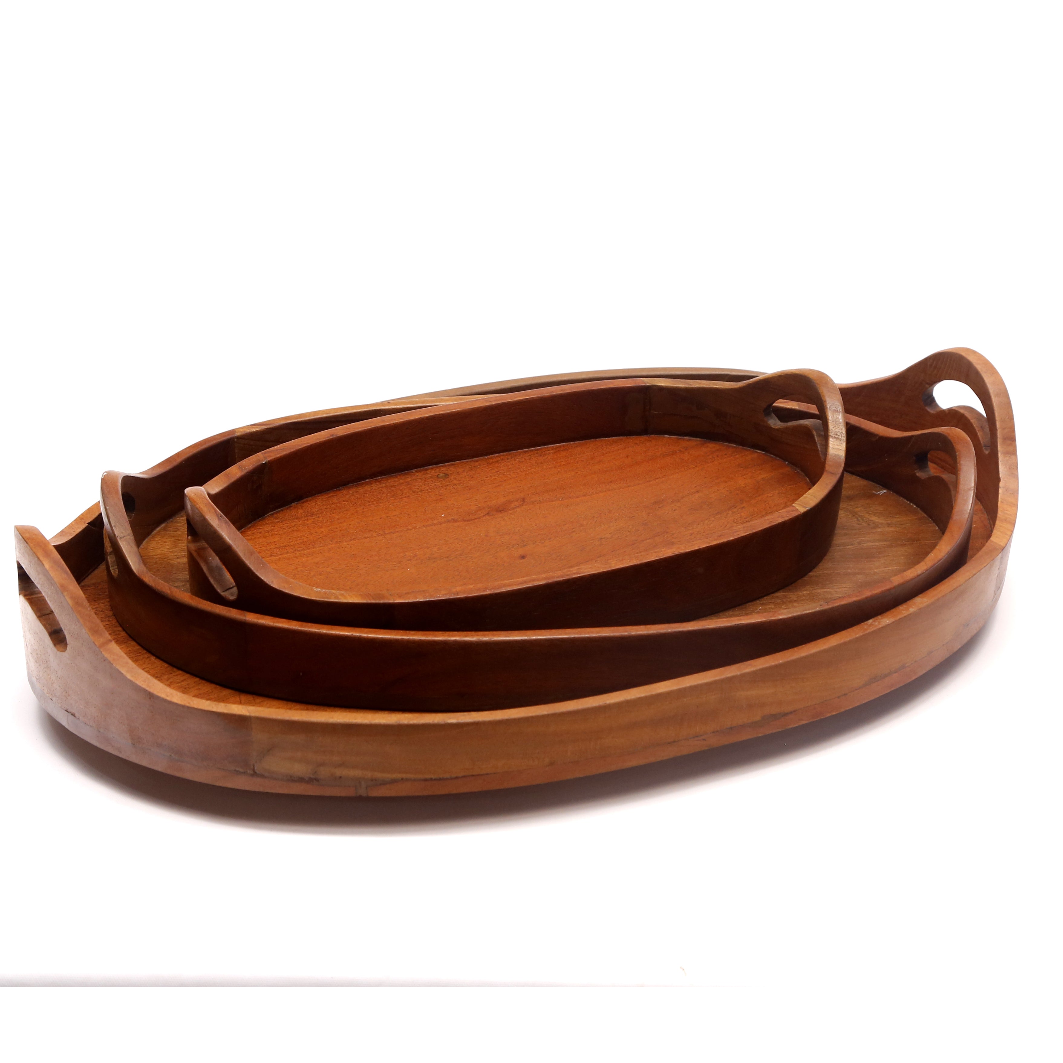Oval Solid Wood Tray - - Set of 3 Tray