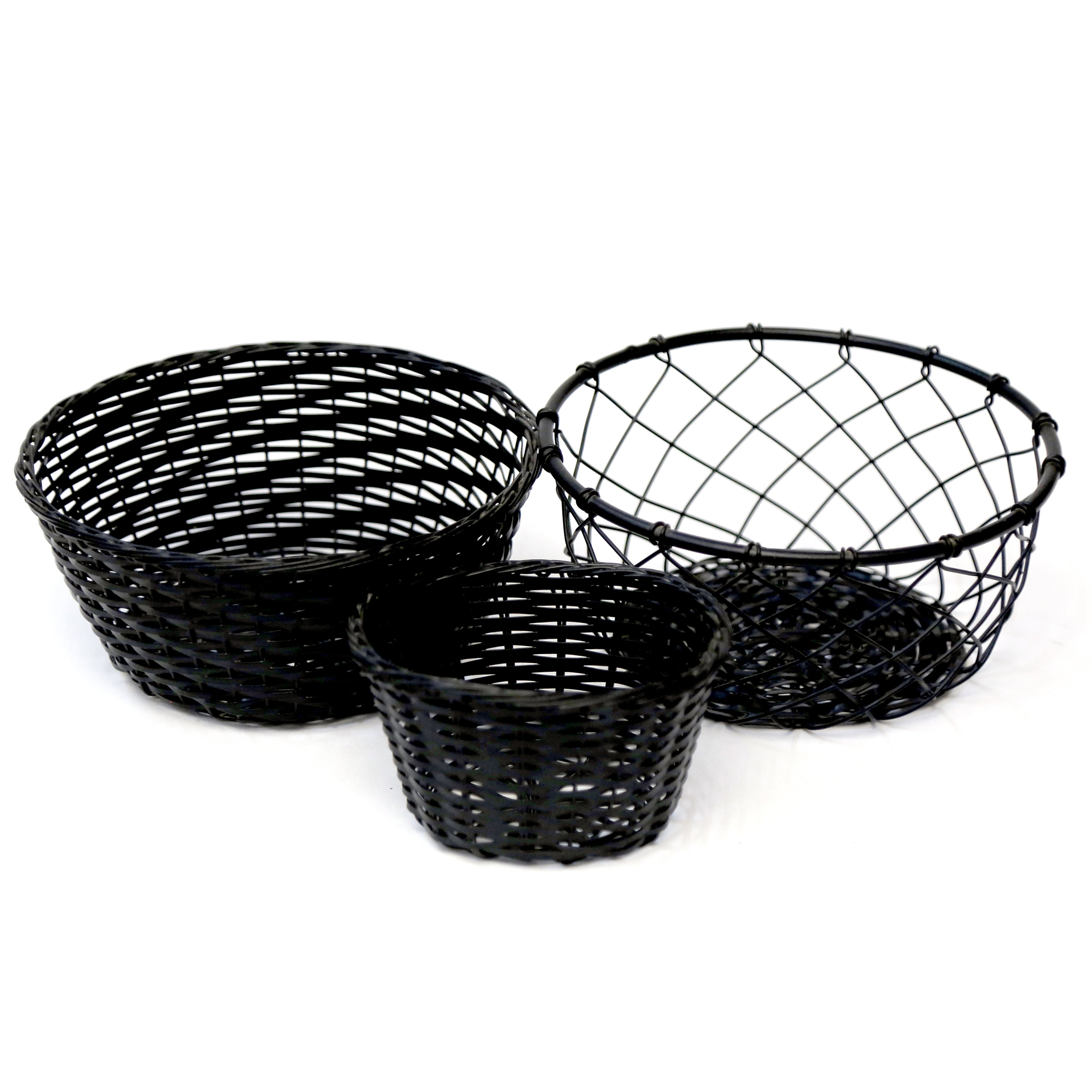 (Set of 3) Black Coloured Fruit Crate Metallic Tray Set Tray