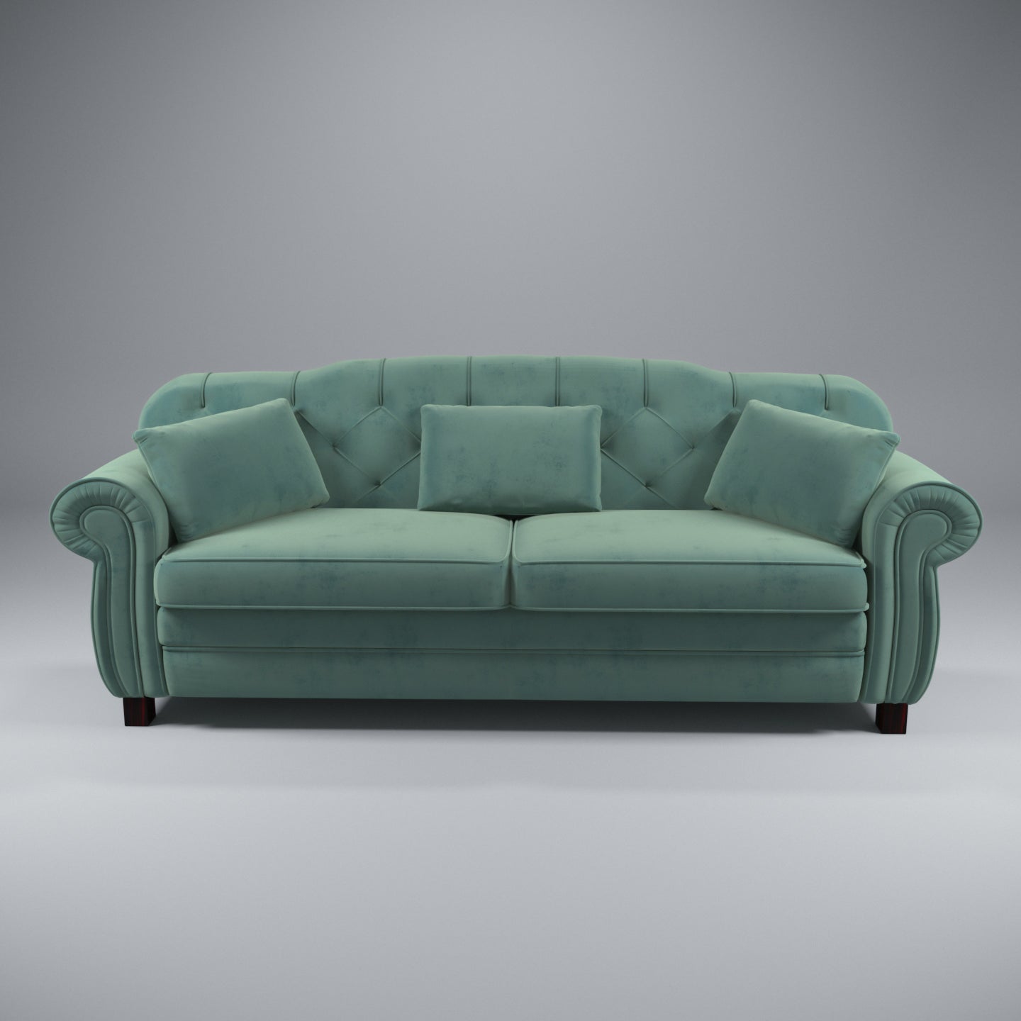 Classic Green Upholstered 3 seater sofa with 3 Cushions Sofa