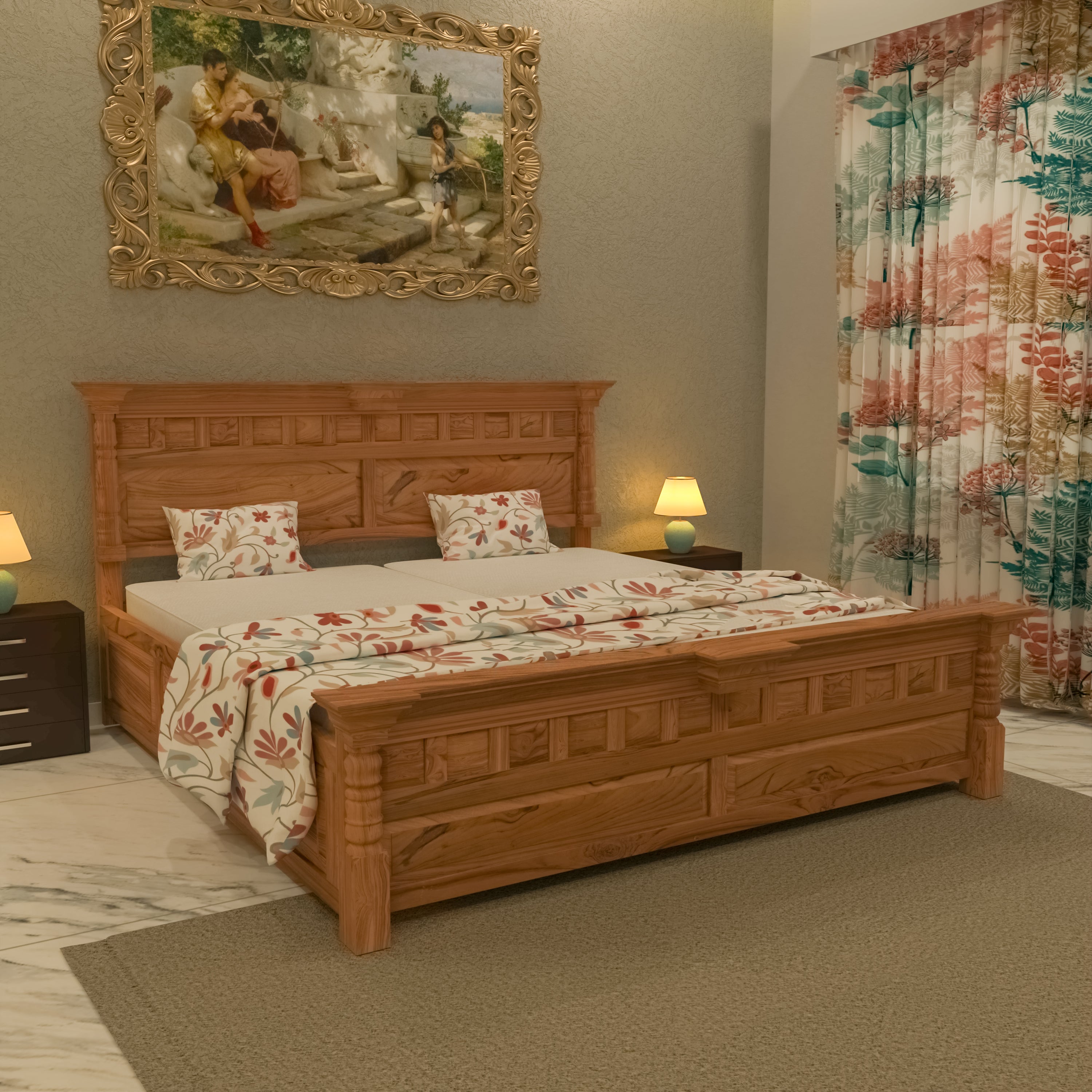 Brick concept teak wood storage bed Bed