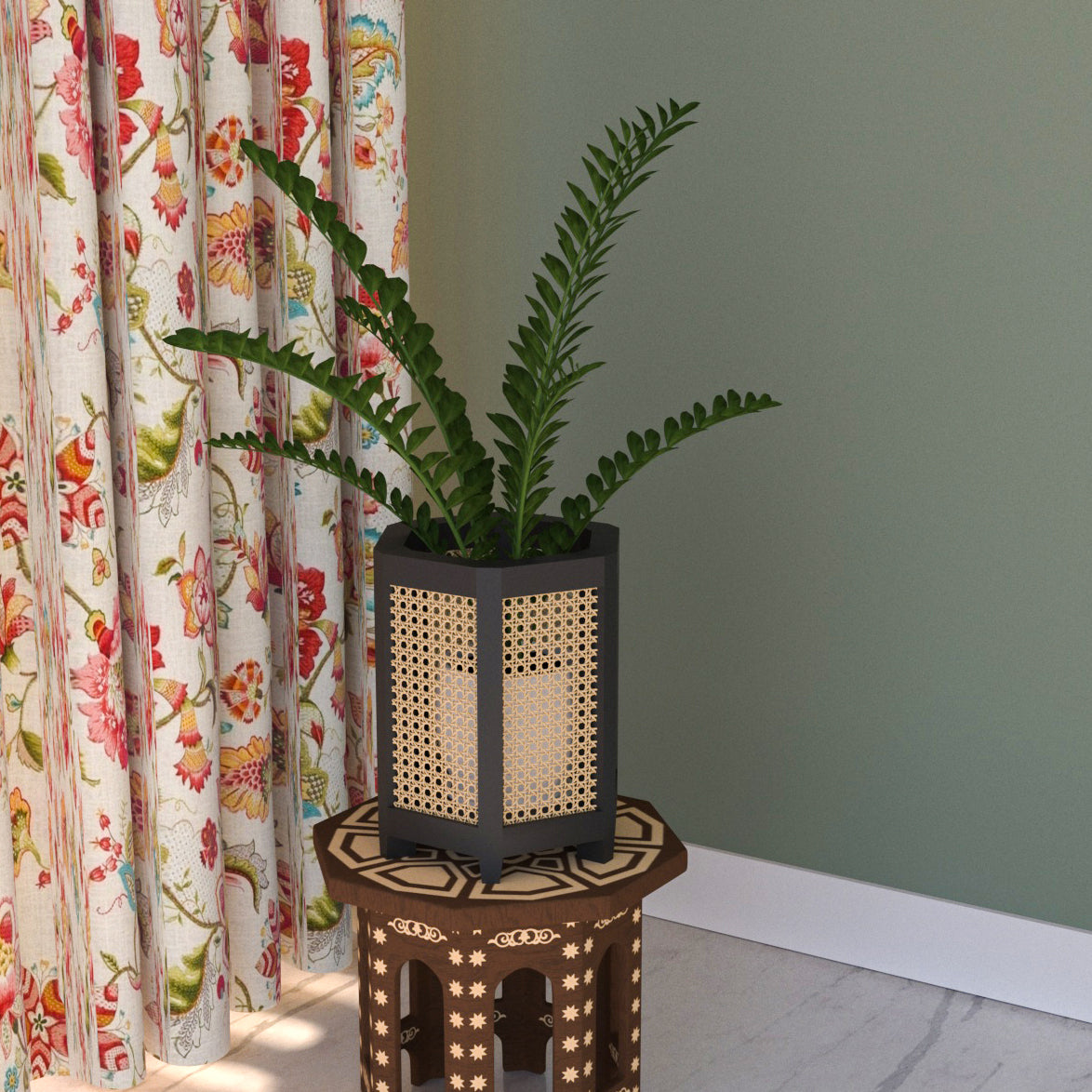 Premium Style Multi Angle Bob Black Soft Cane Wooden Flowerpot for Home Pot
