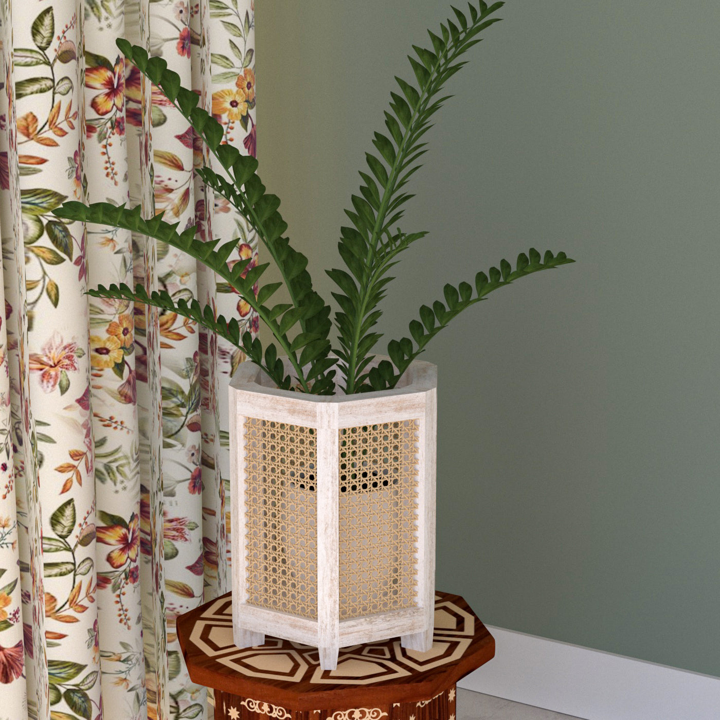 Premium Style Multi Angle Light White Soft Cane Wooden Flowerpot for Home Pot