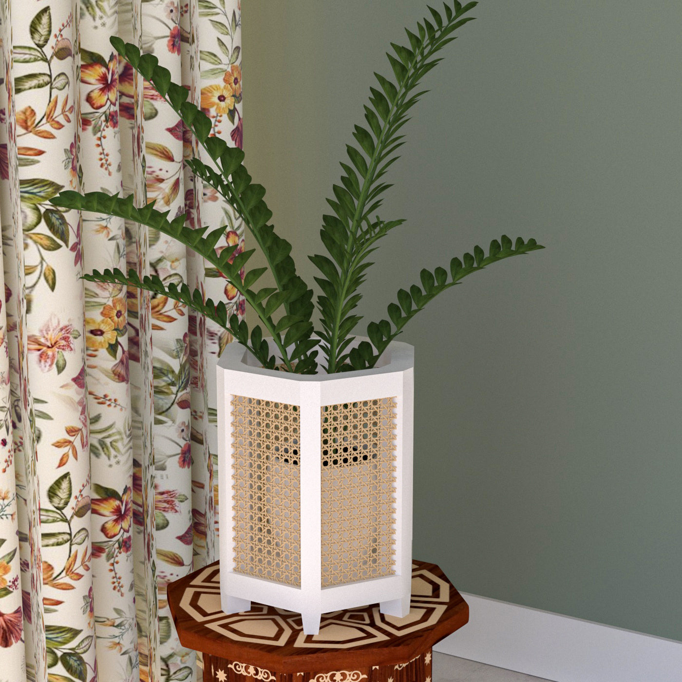 Premium Style Multi Angle Light White Soft Cane Wooden Flowerpot for Home Pot