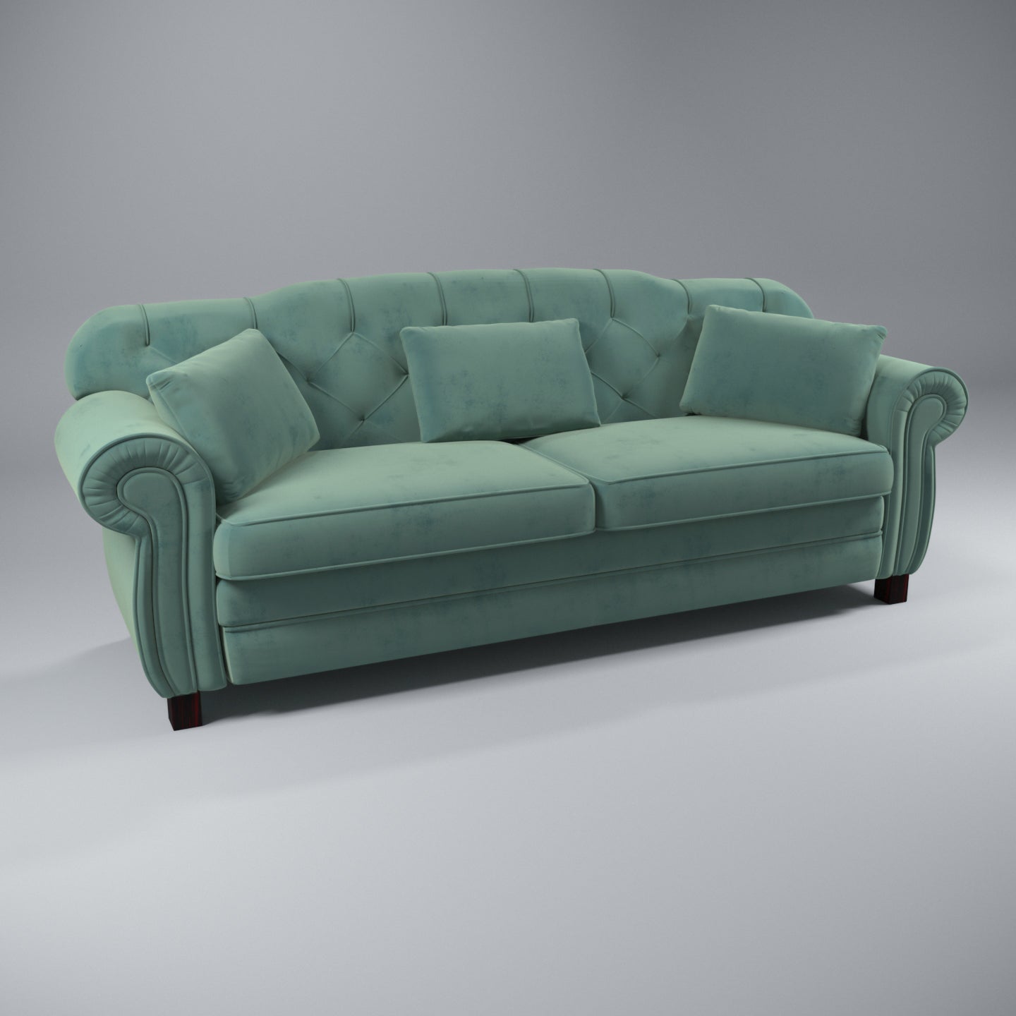 Classic Green Upholstered 3 seater sofa with 3 Cushions Sofa